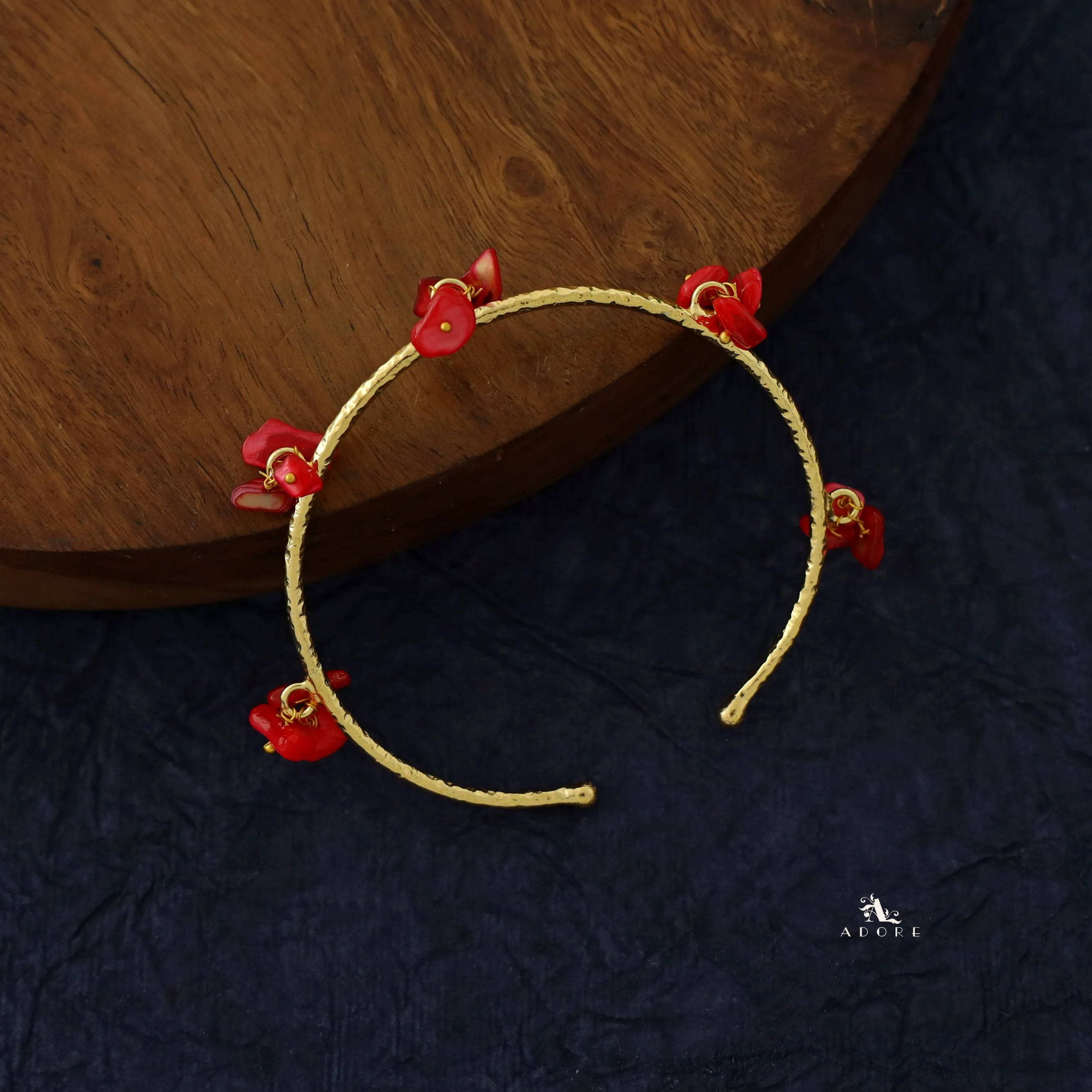 Golden Textured Cluster Stone Bangle - Image 8