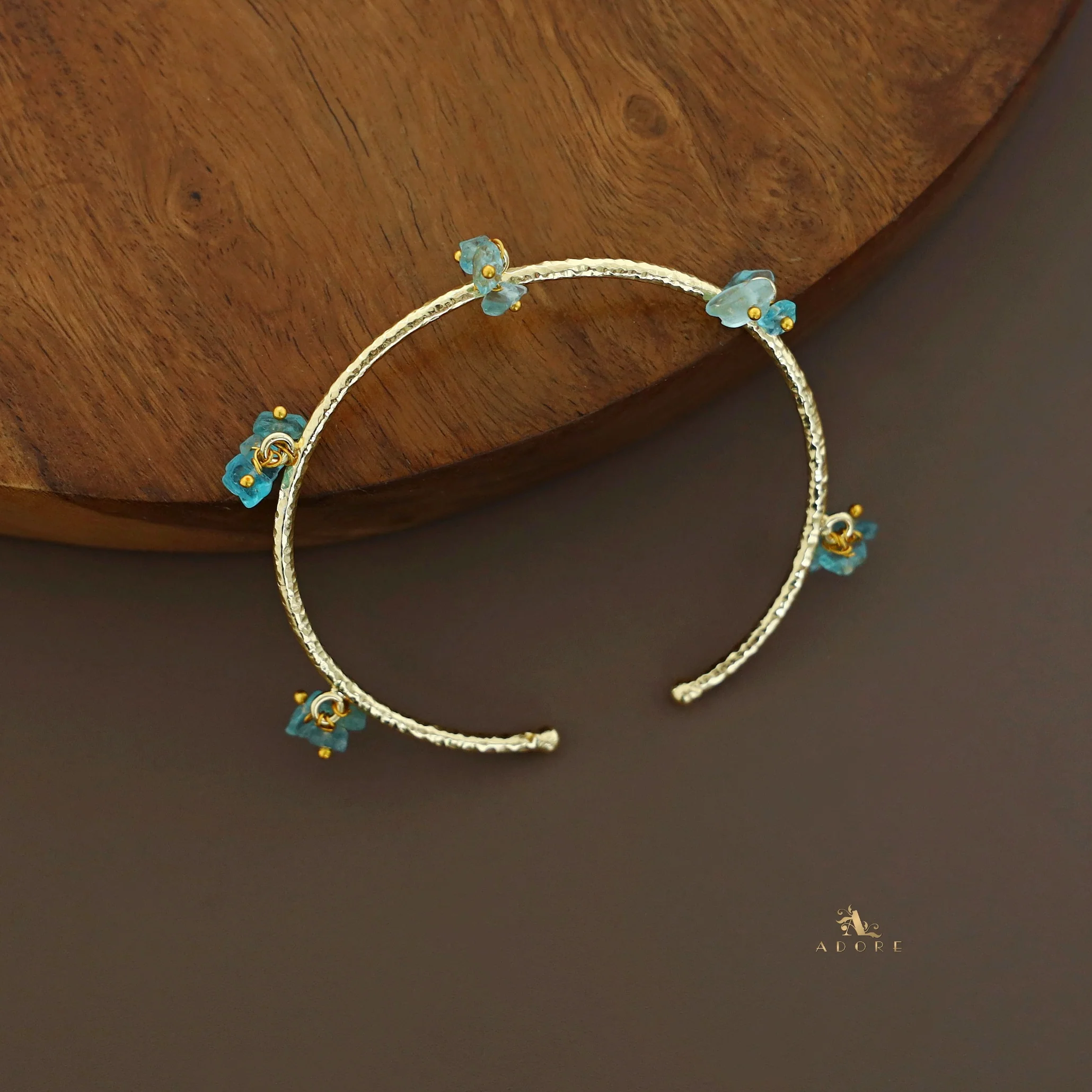 Golden Textured Cluster Stone Bangle - Image 9