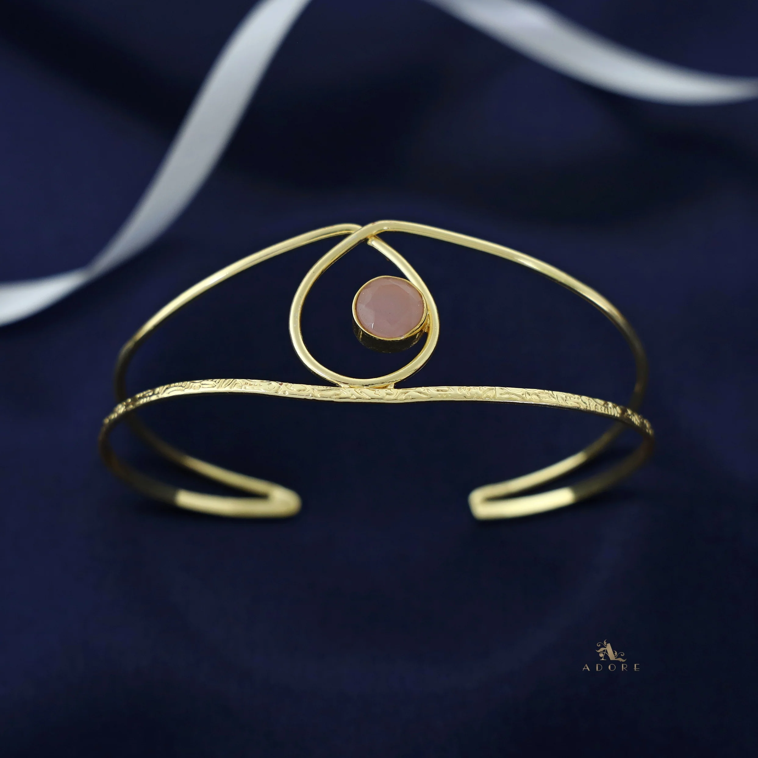 Golden Textured Drop Round Glossy Bangle - Image 2