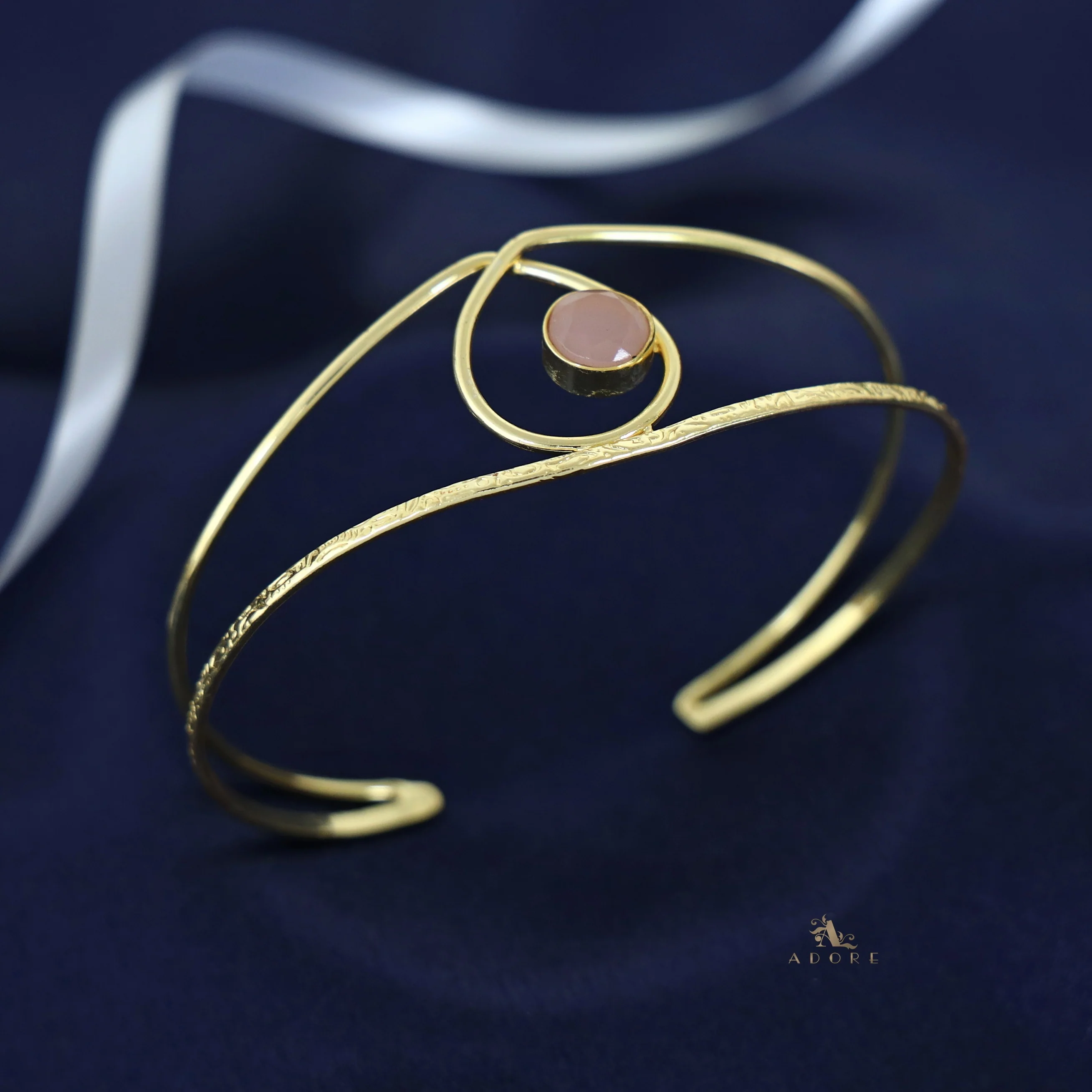 Golden Textured Drop Round Glossy Bangle - Image 3