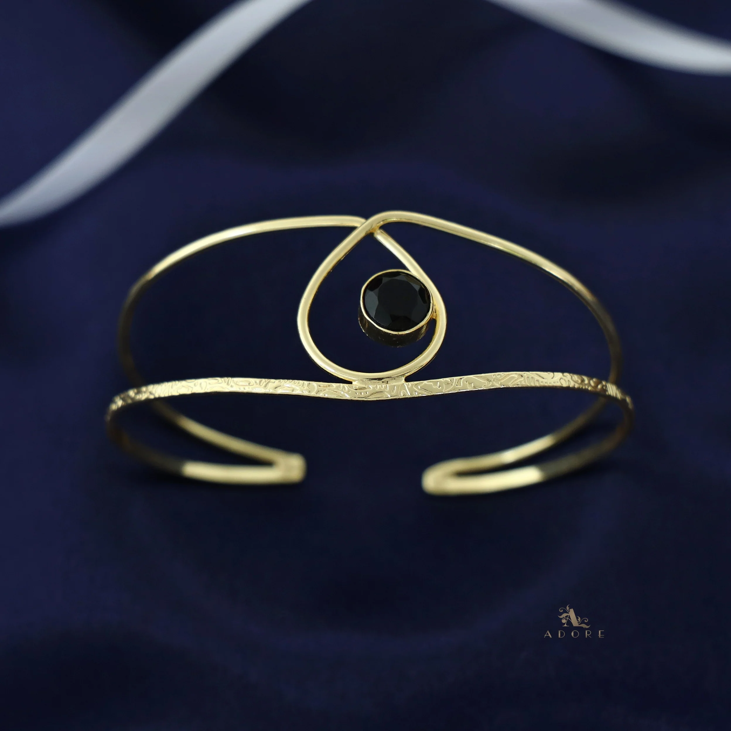 Golden Textured Drop Round Glossy Bangle - Image 4