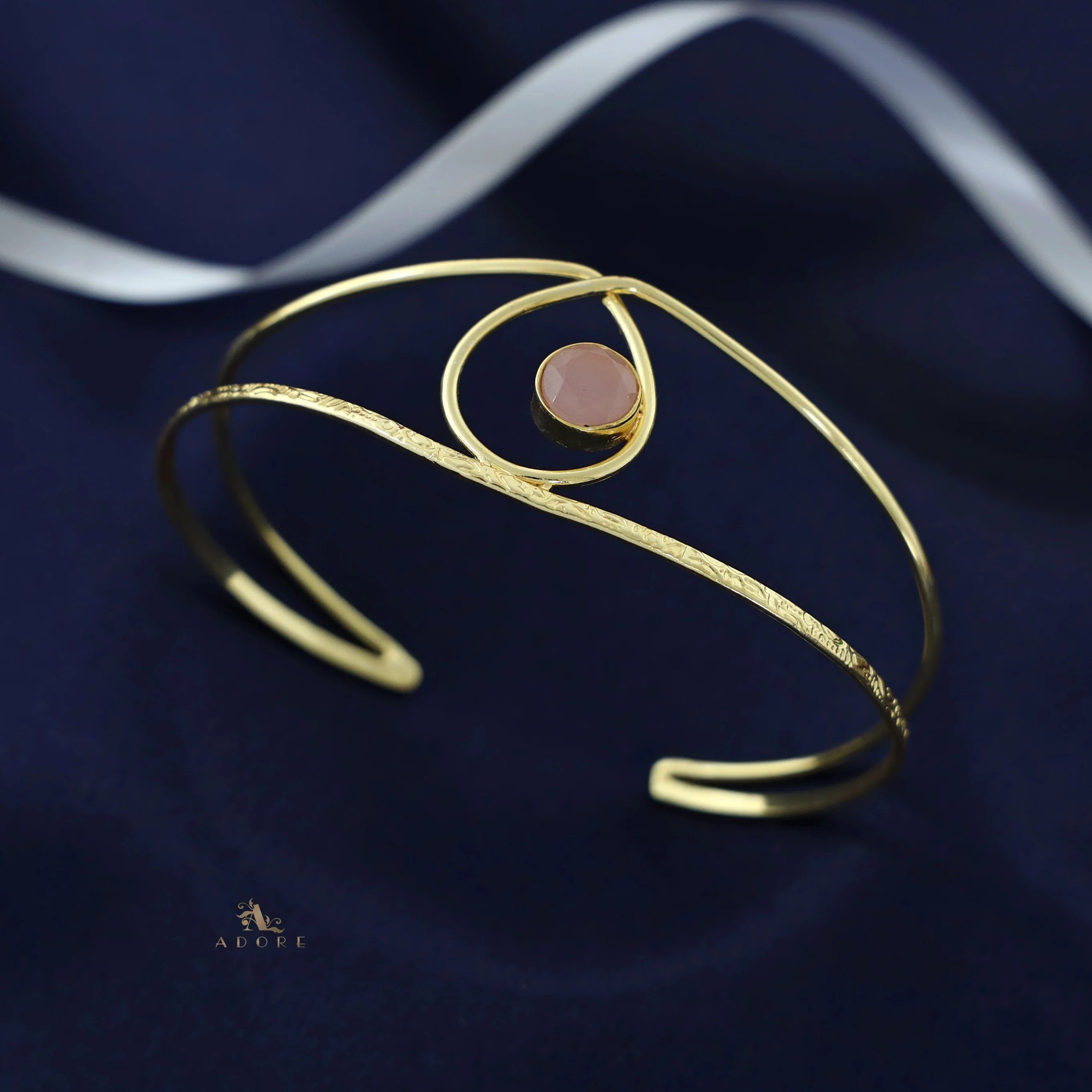 Golden Textured Drop Round Glossy Bangle - Image 6
