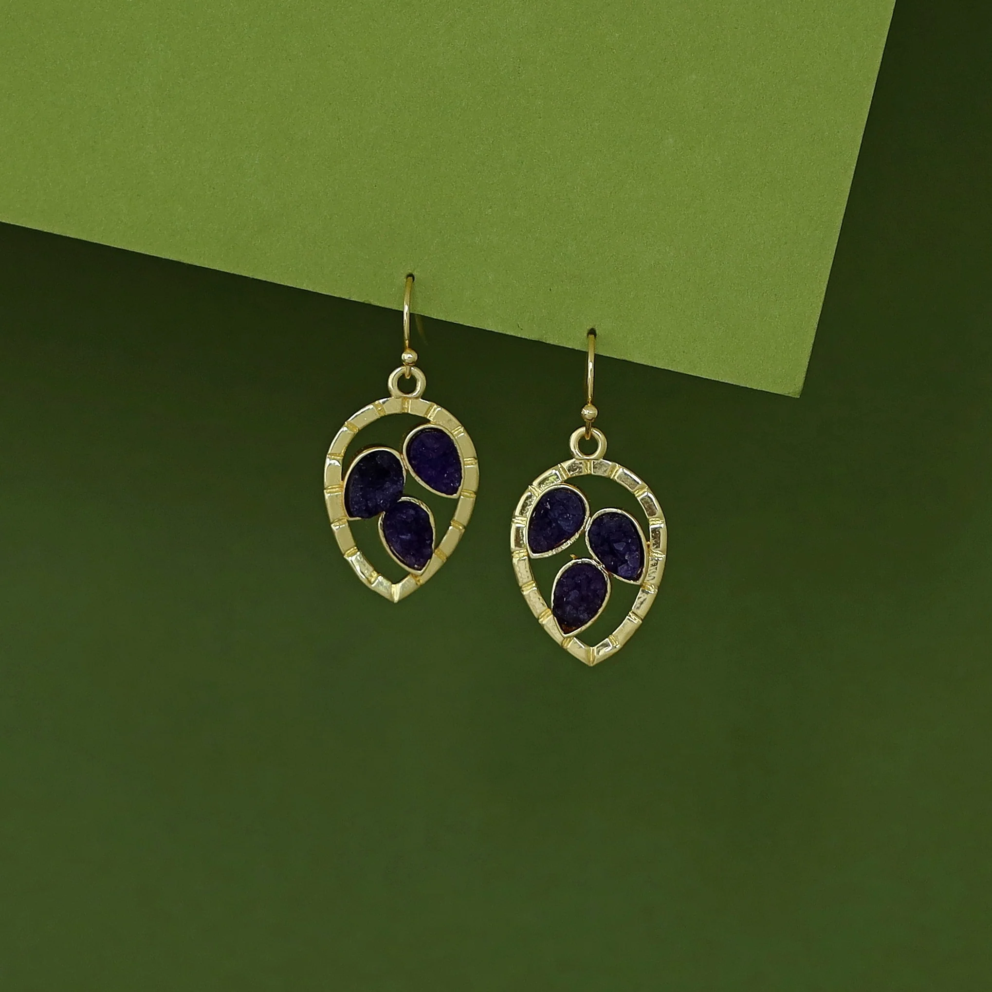 Naadiya Golden Textured Druzy Stone Drop - Image 3