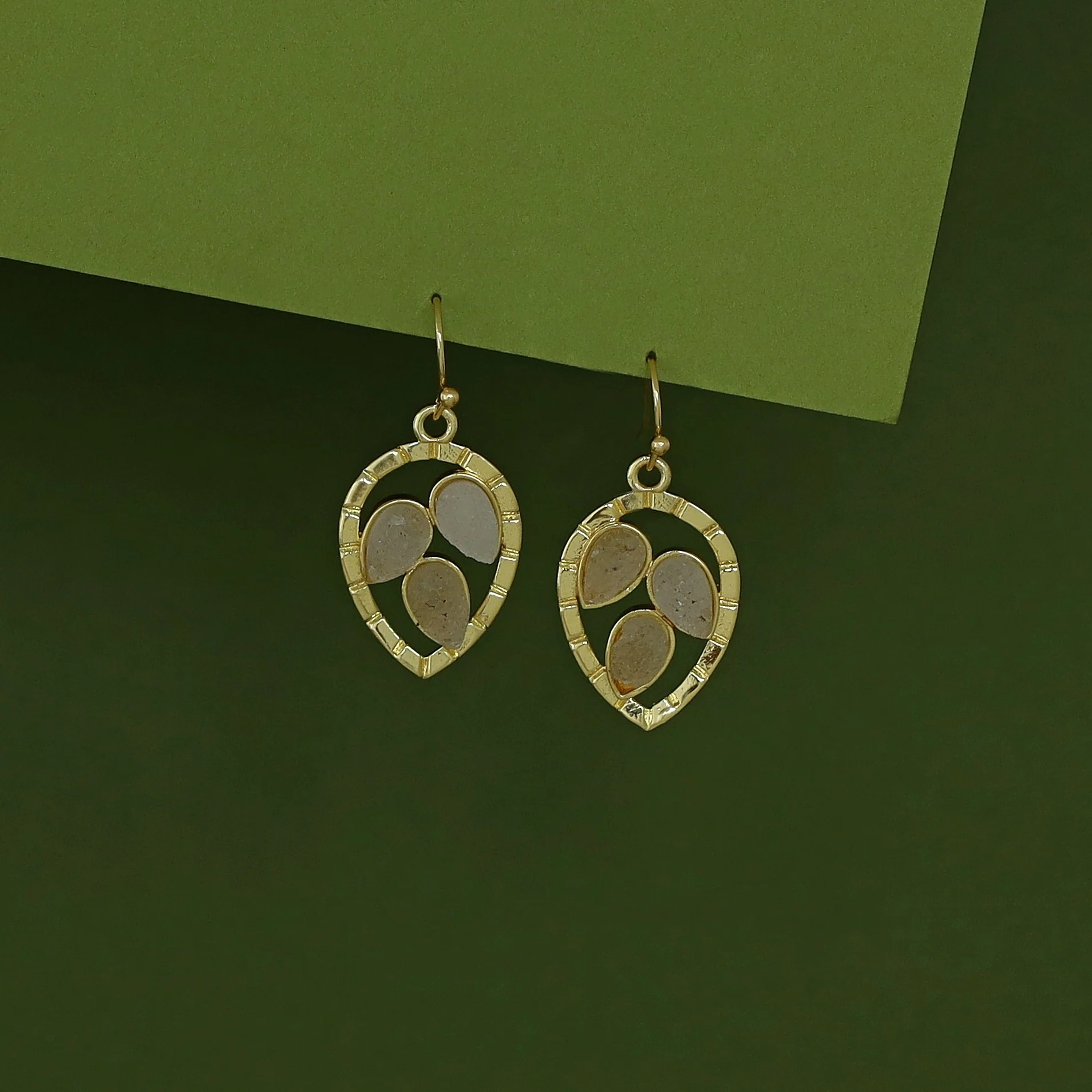 Naadiya Golden Textured Druzy Stone Drop - Image 4