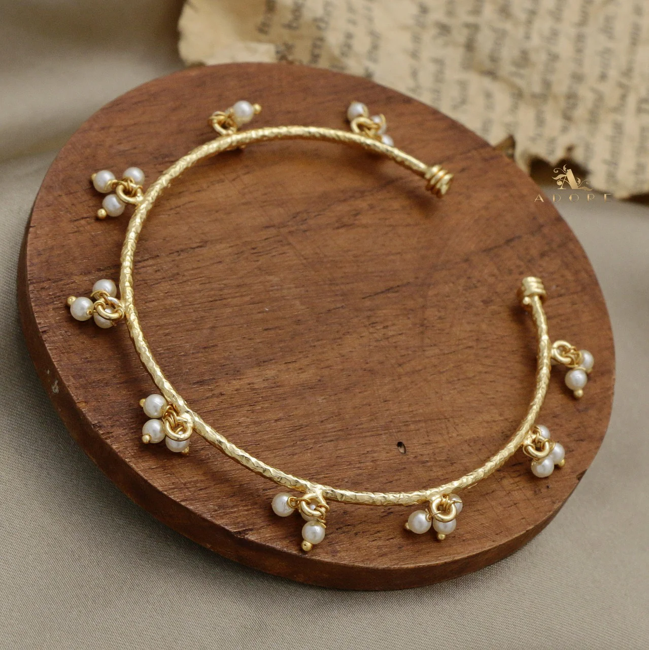 Golden Textured Emelia Pearl Bangle - Image 2