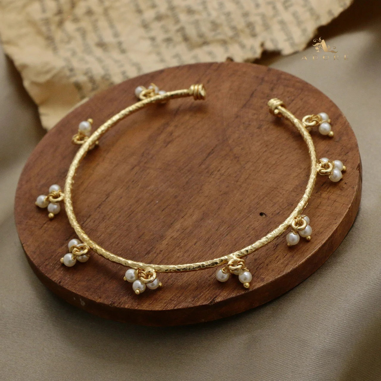 Golden Textured Emelia Pearl Bangle - Image 3