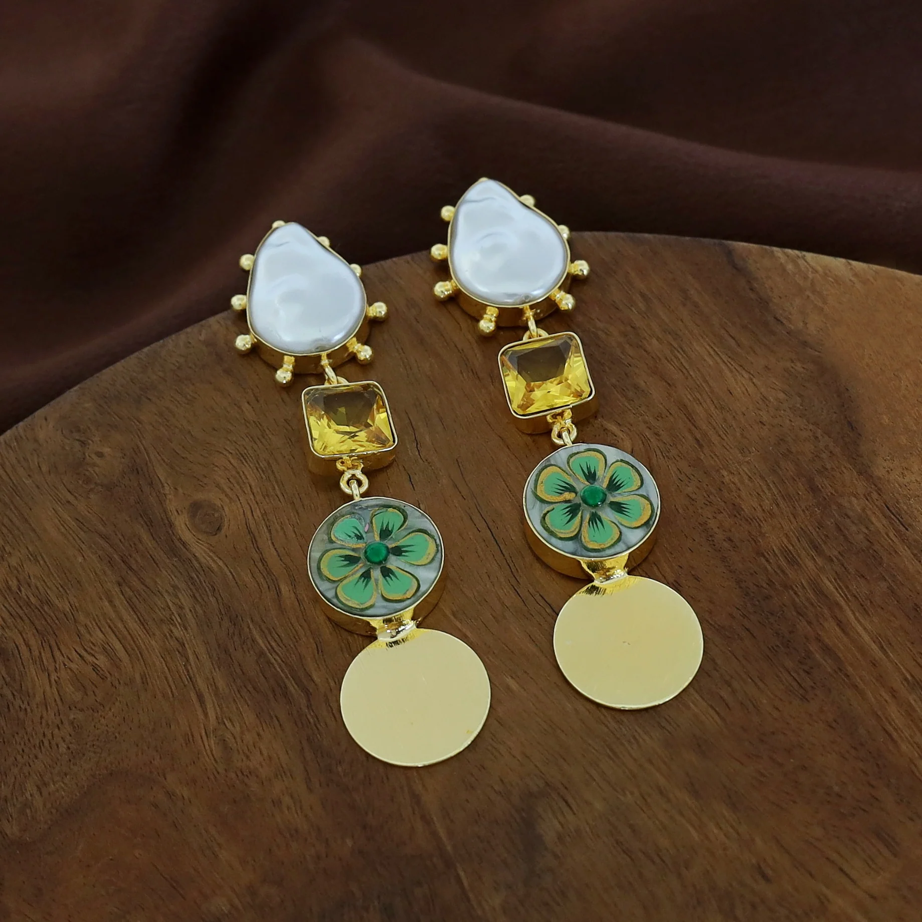 Golden Hand Painted Glossy And Baroque Earring - Image 10