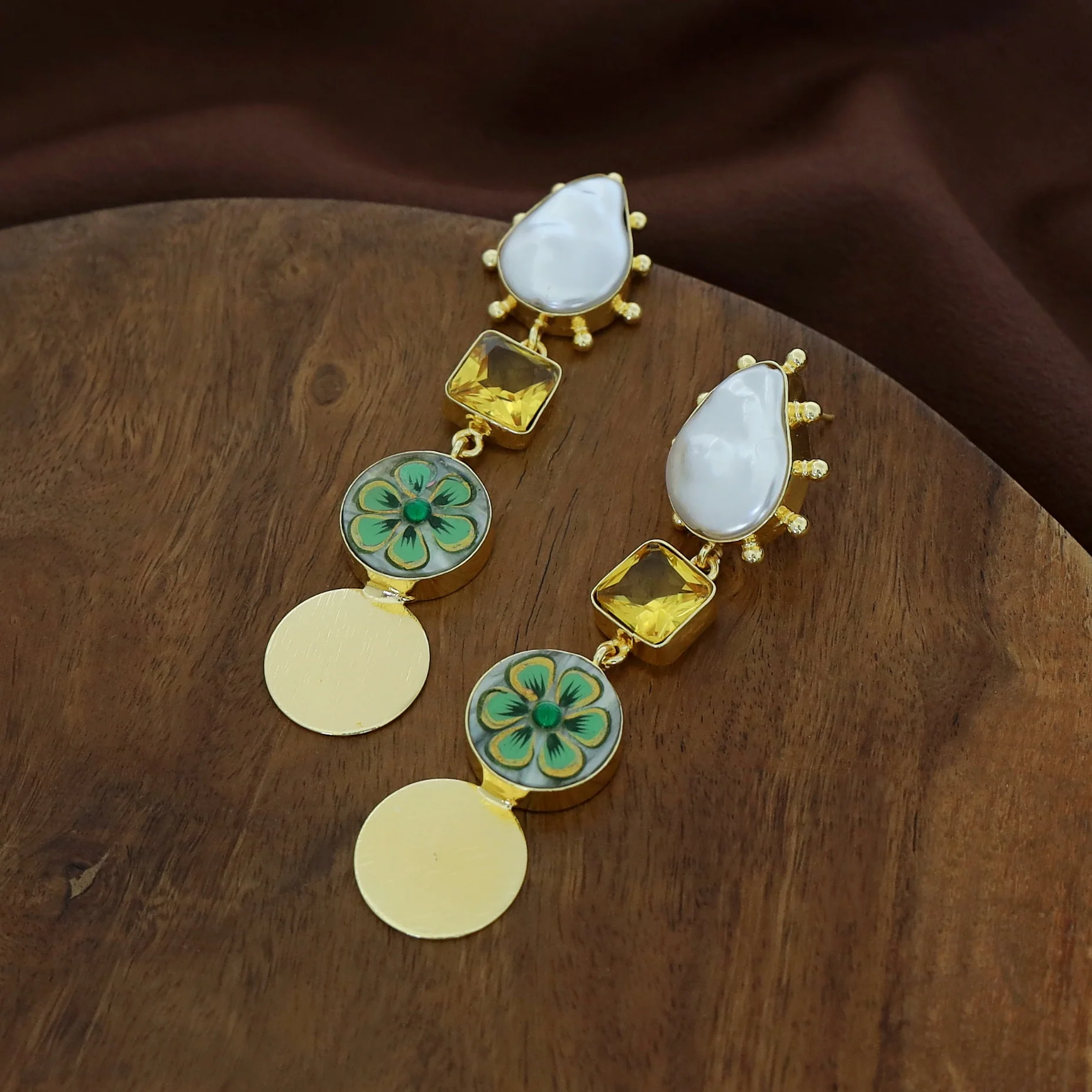 Golden Hand Painted Glossy And Baroque Earring - Image 11