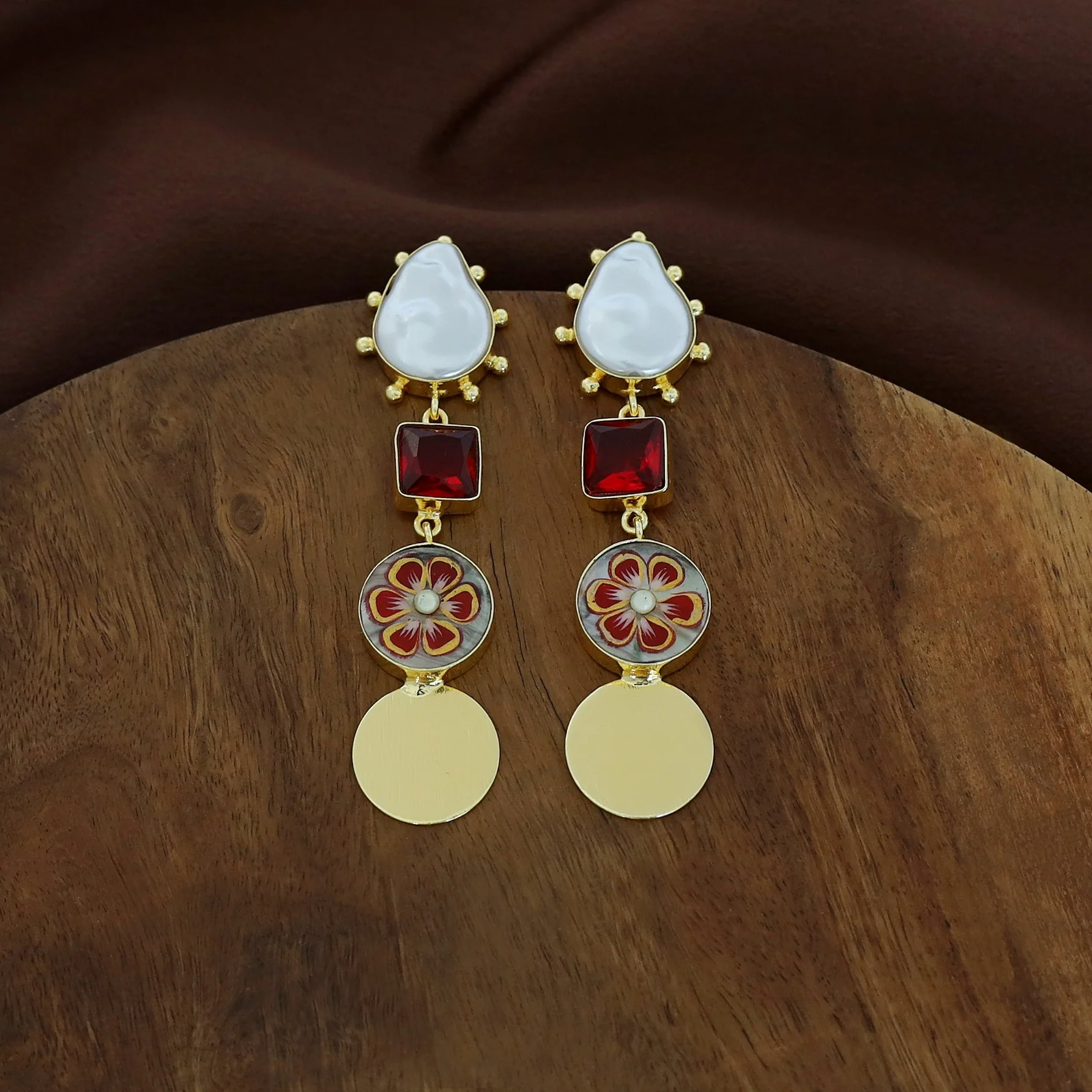 Golden Hand Painted Glossy And Baroque Earring - Image 2