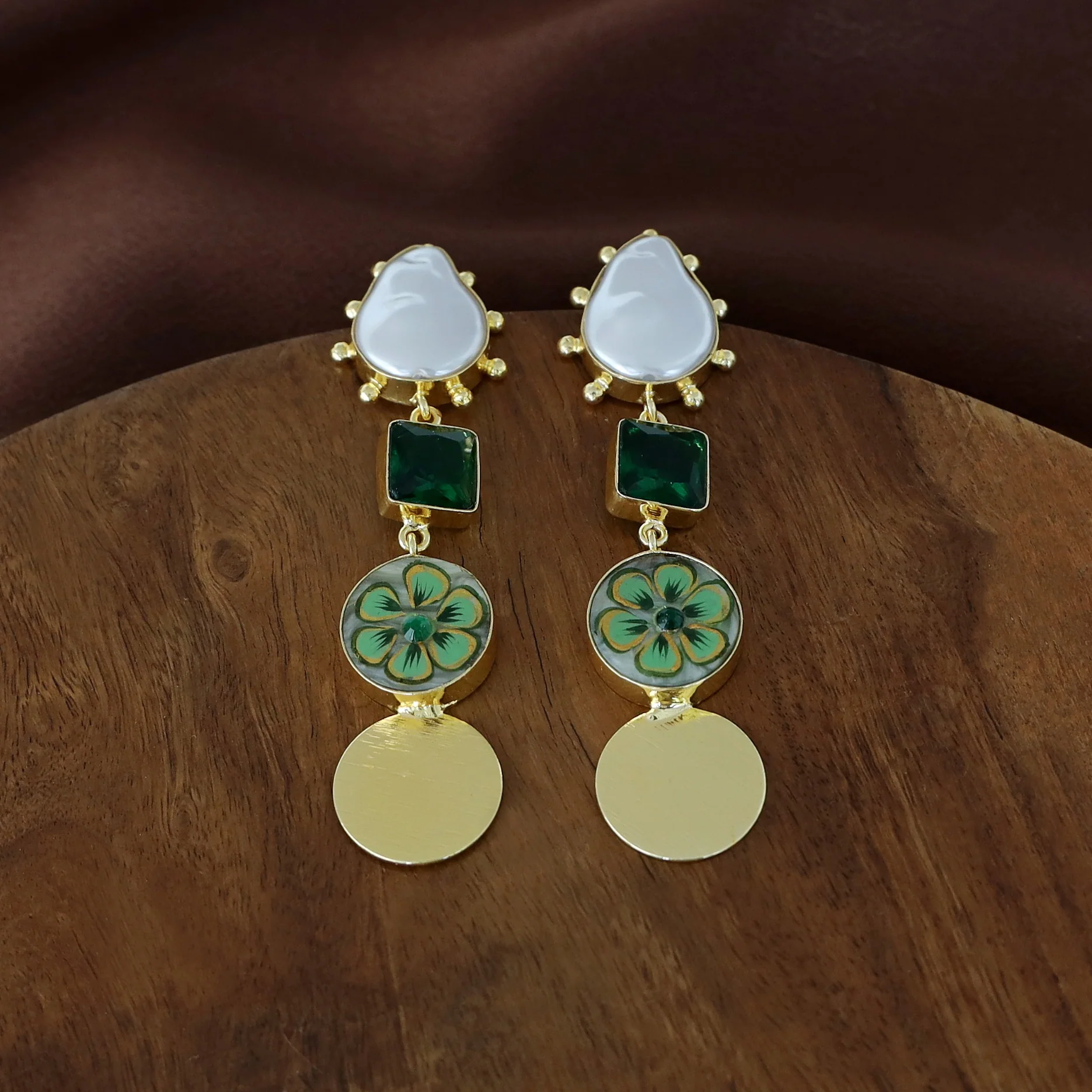 Golden Hand Painted Glossy And Baroque Earring - Image 3