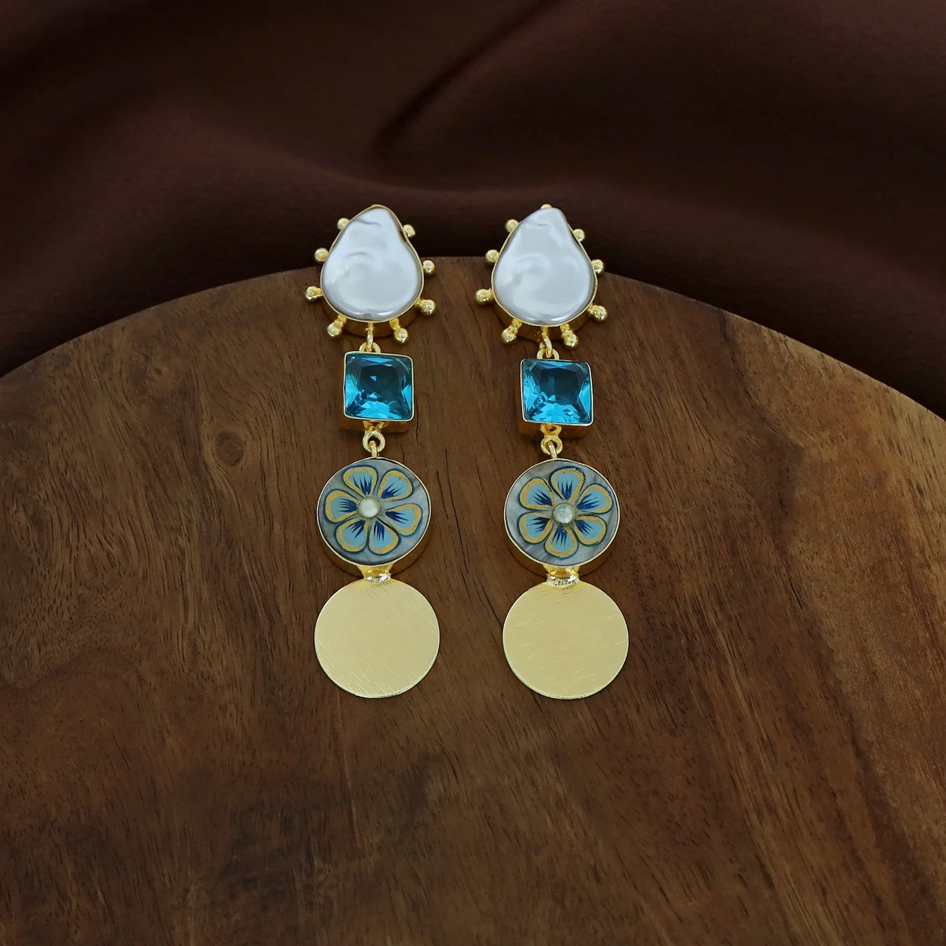 Golden Hand Painted Glossy And Baroque Earring - Image 4
