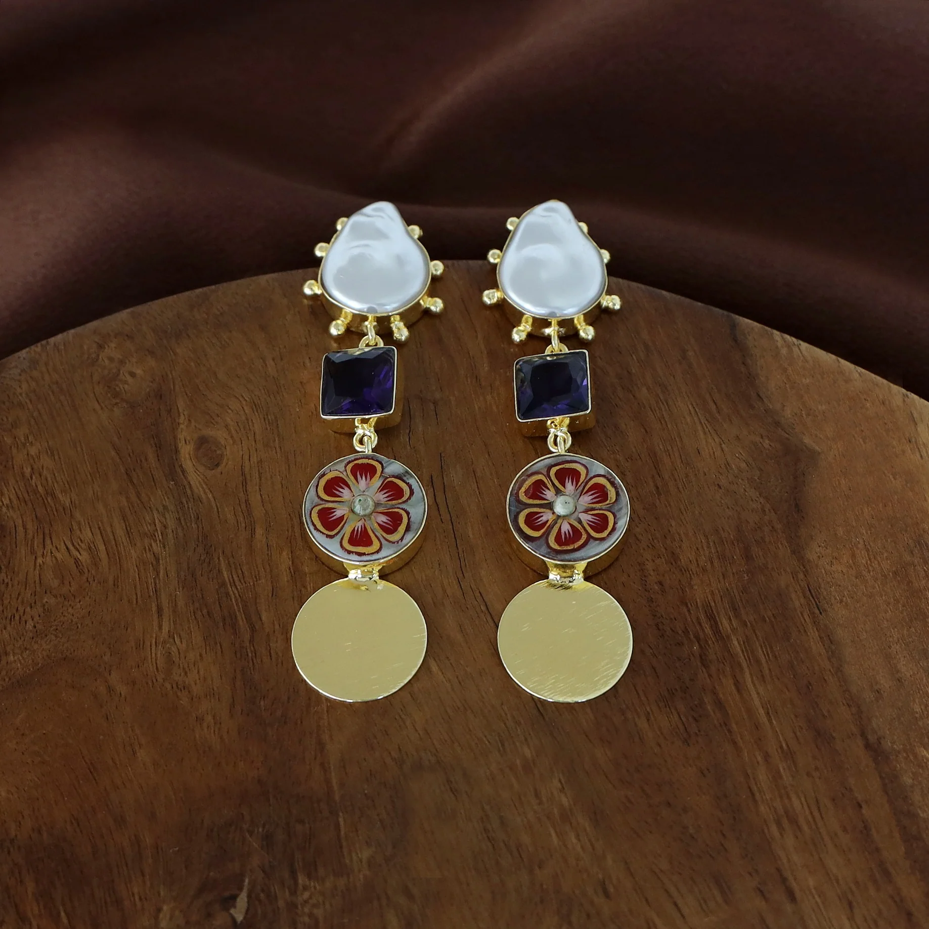 Golden Hand Painted Glossy And Baroque Earring - Image 5