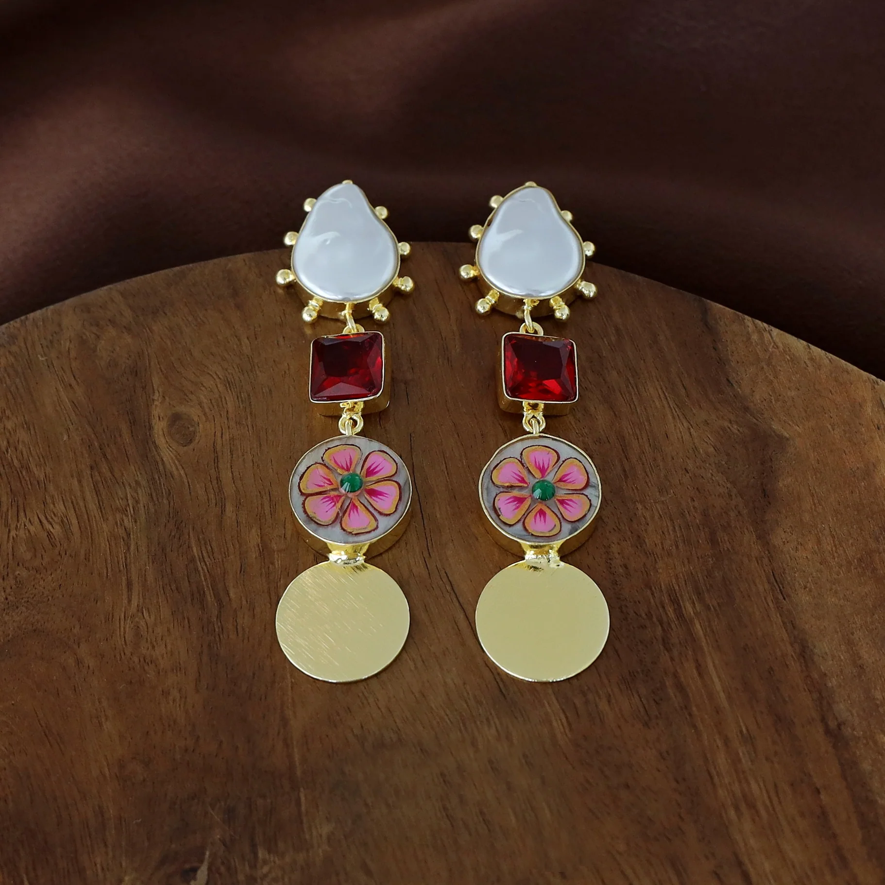 Golden Hand Painted Glossy And Baroque Earring - Image 6