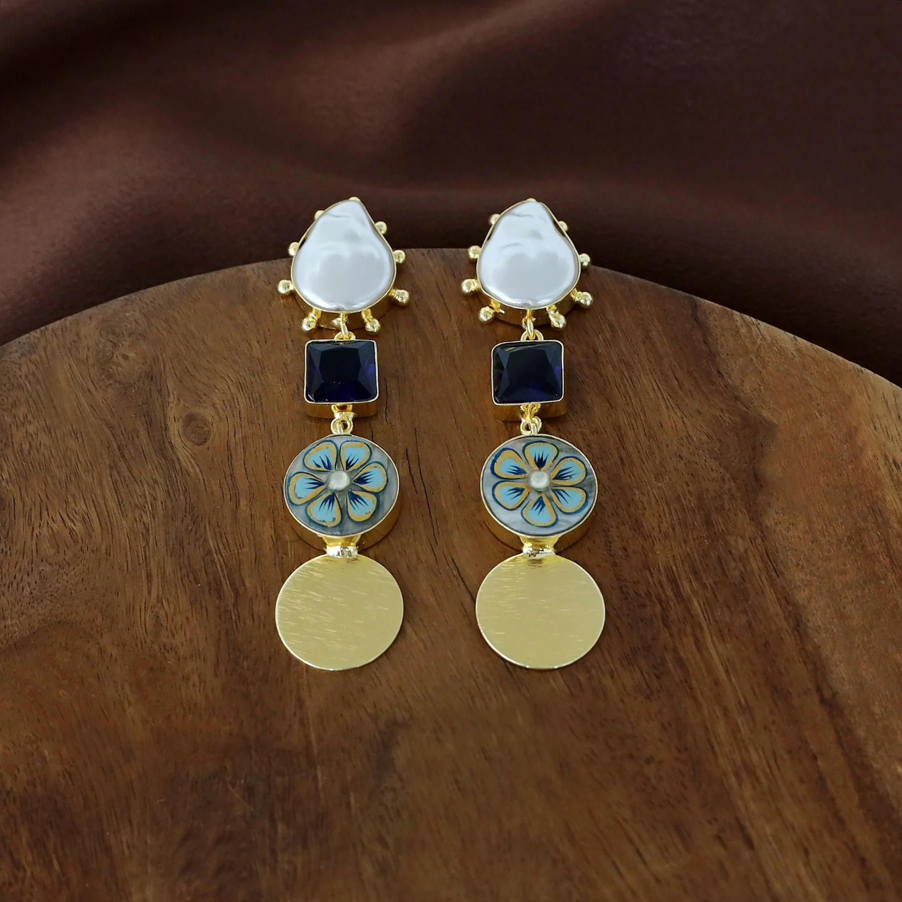 Golden Hand Painted Glossy And Baroque Earring - Image 7