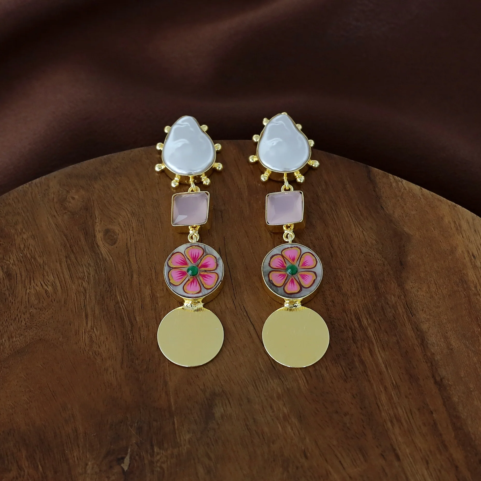 Golden Hand Painted Glossy And Baroque Earring - Image 8