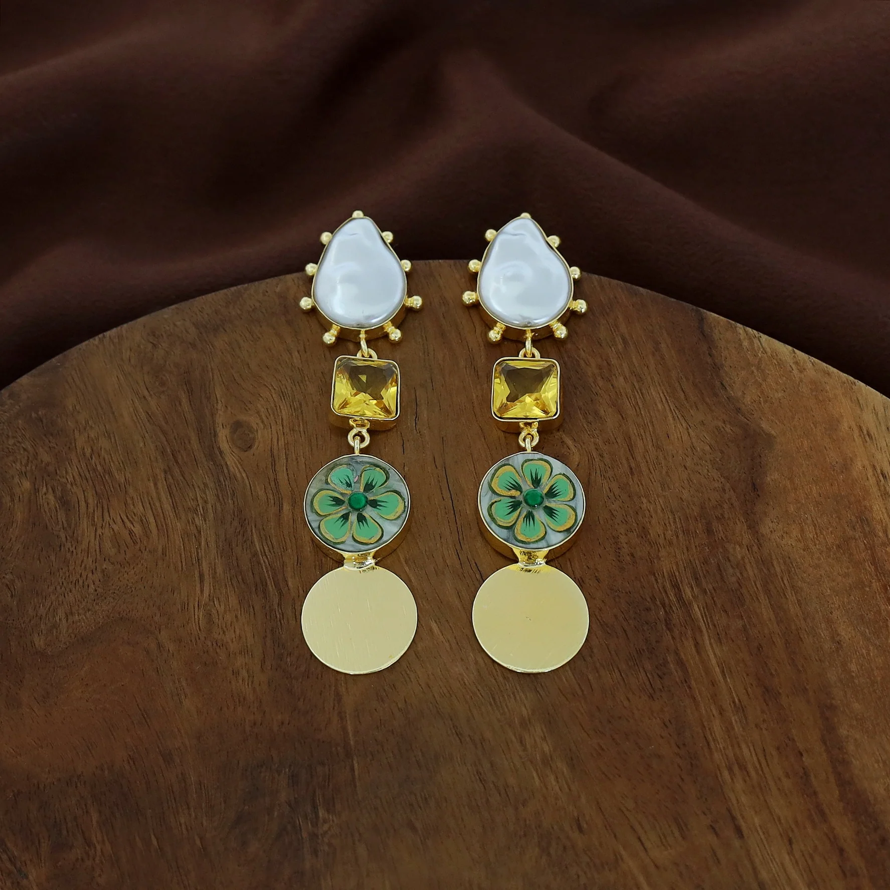 Golden Hand Painted Glossy And Baroque Earring - Image 9
