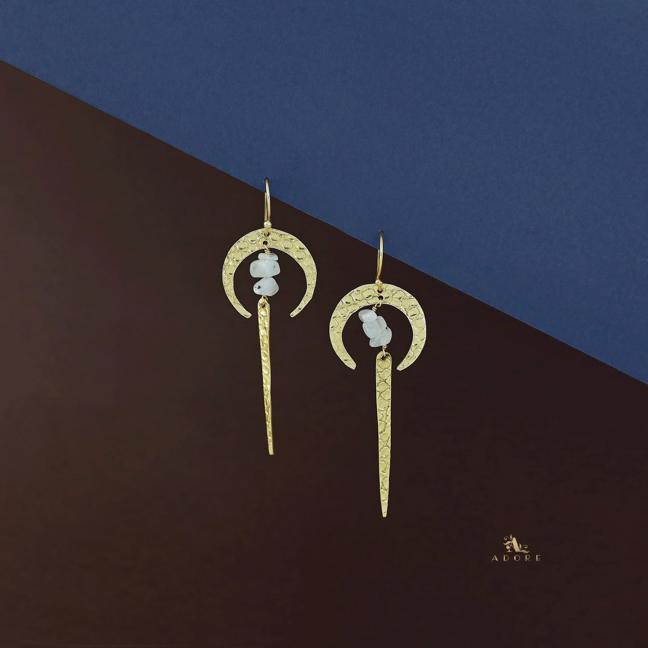 Golden Textured Moon & Stick Raw Stone Drop - Image 2