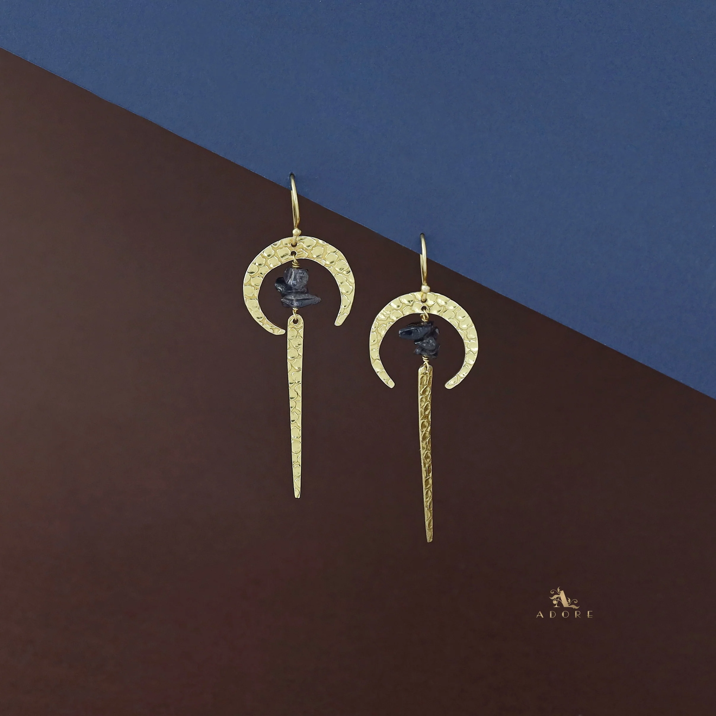 Golden Textured Moon & Stick Raw Stone Drop - Image 3