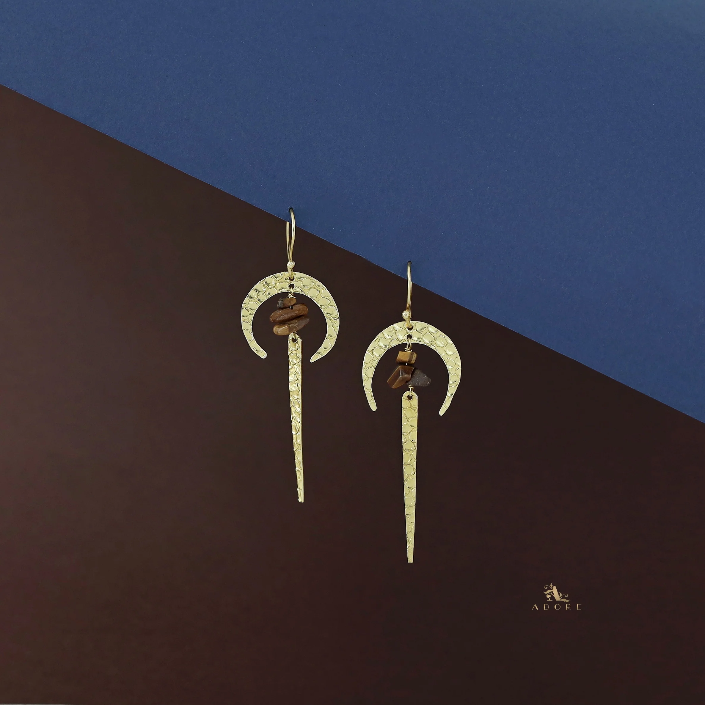 Golden Textured Moon & Stick Raw Stone Drop - Image 4