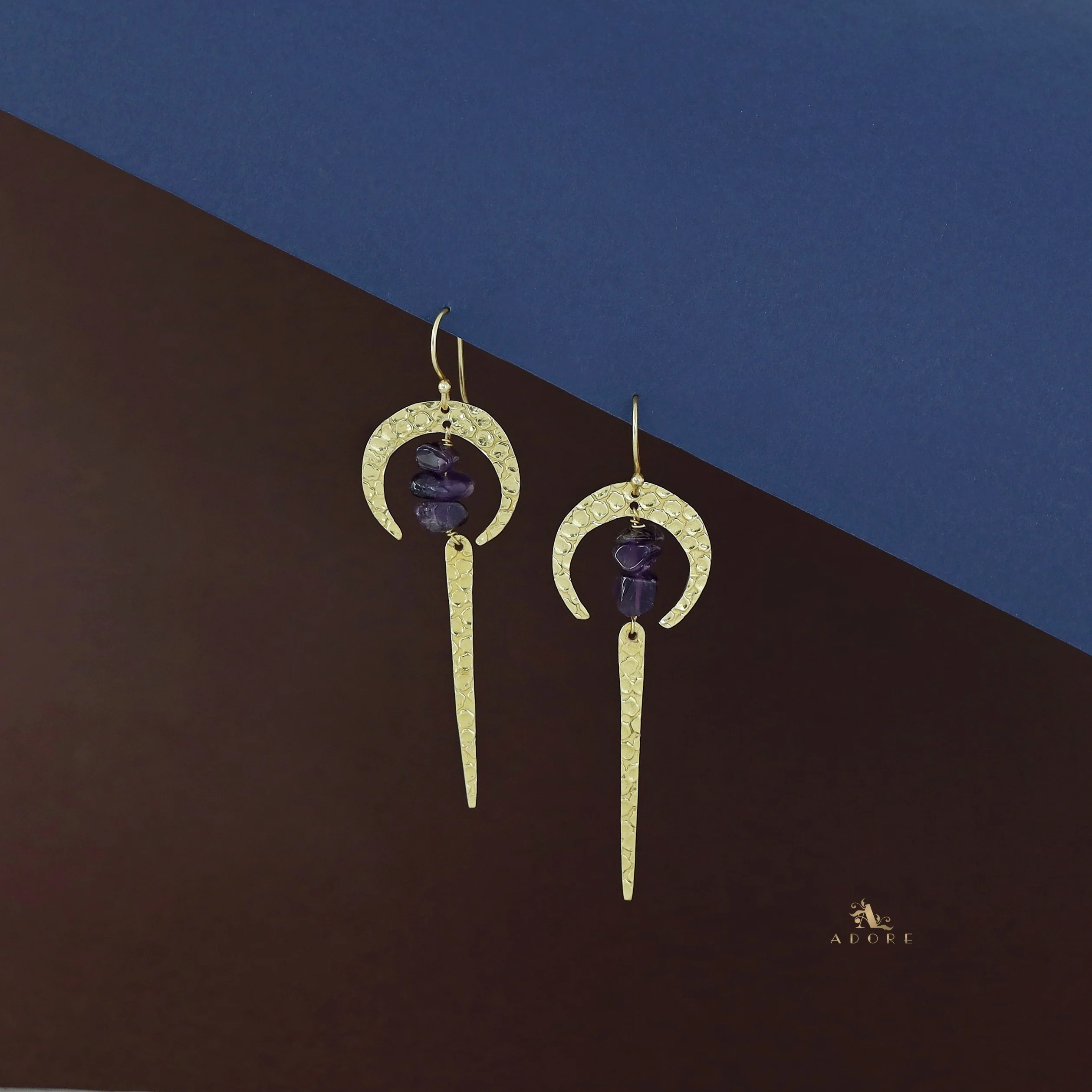 Golden Textured Moon & Stick Raw Stone Drop - Image 5