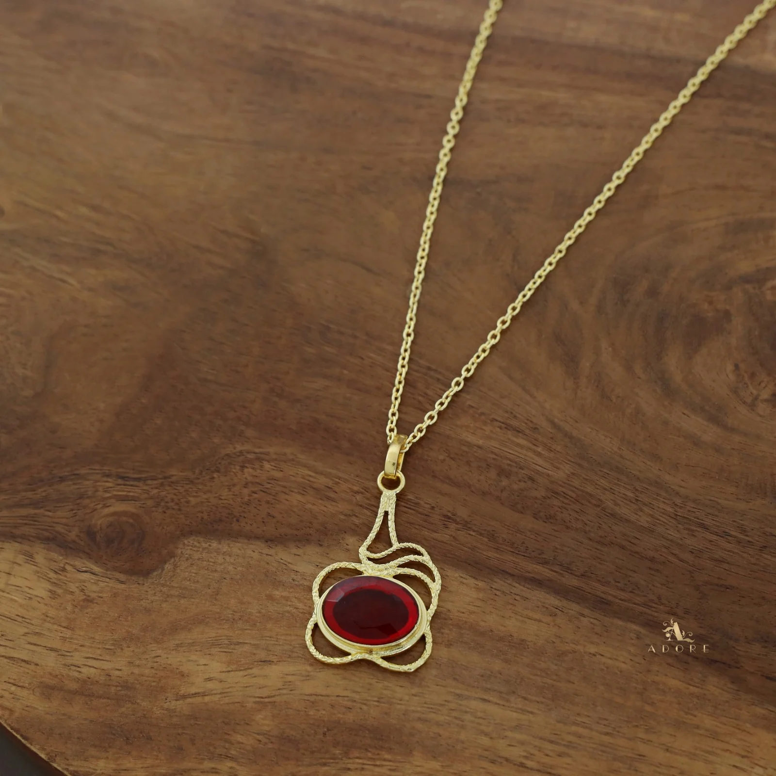 Golden Textured Oval Glossy Neckpiece With Drop - Image 8