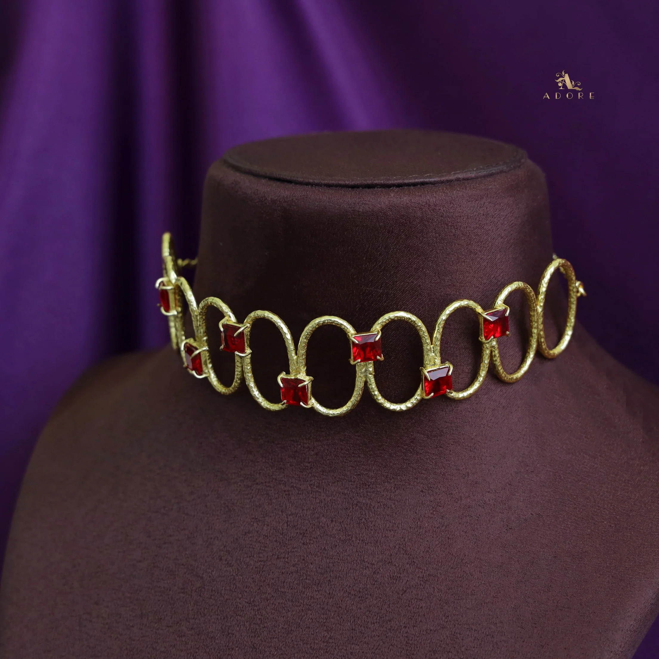 Golden Textured Oval Glossy Square Claw Neck Cuff - Image 3