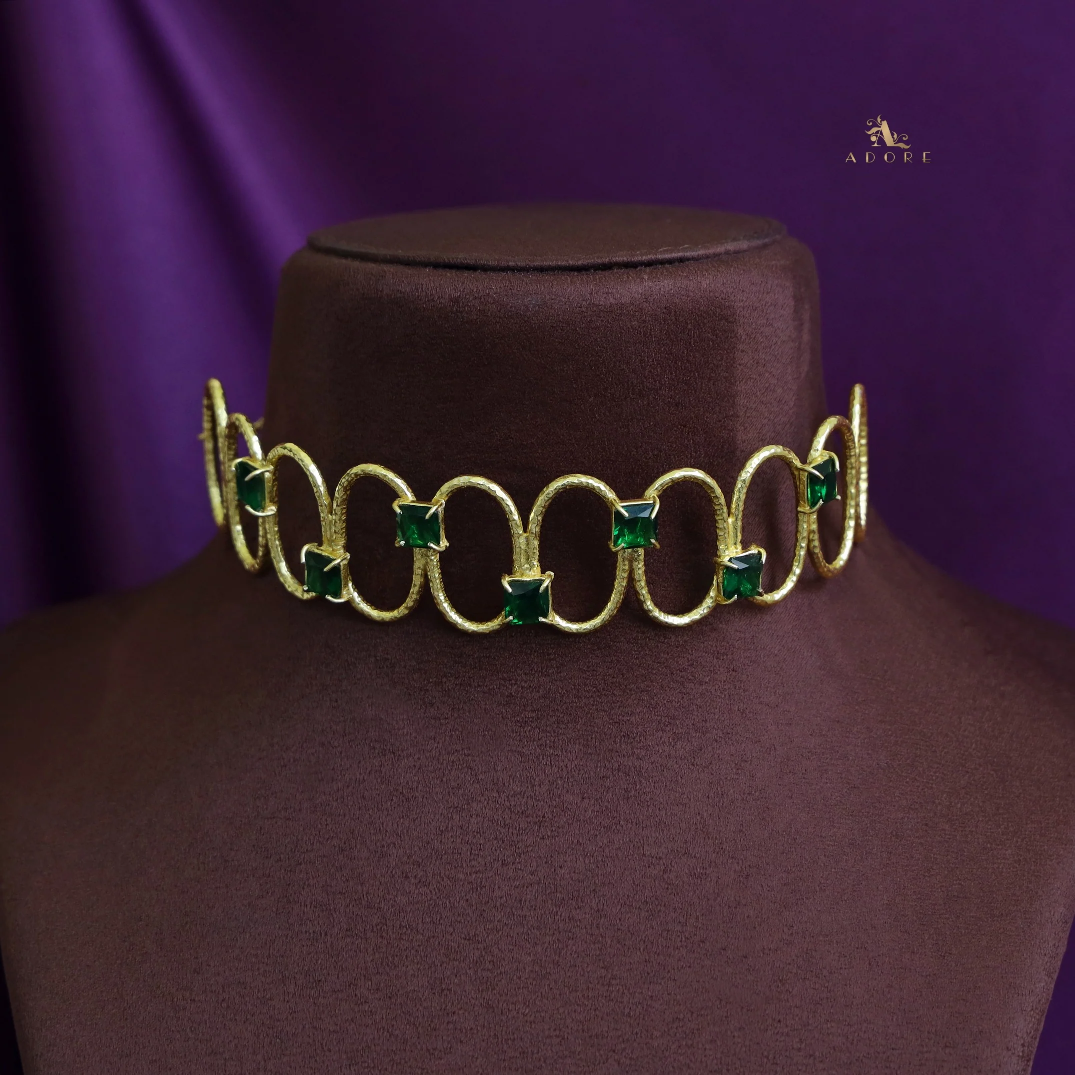 Golden Textured Oval Glossy Square Claw Neck Cuff - Image 5