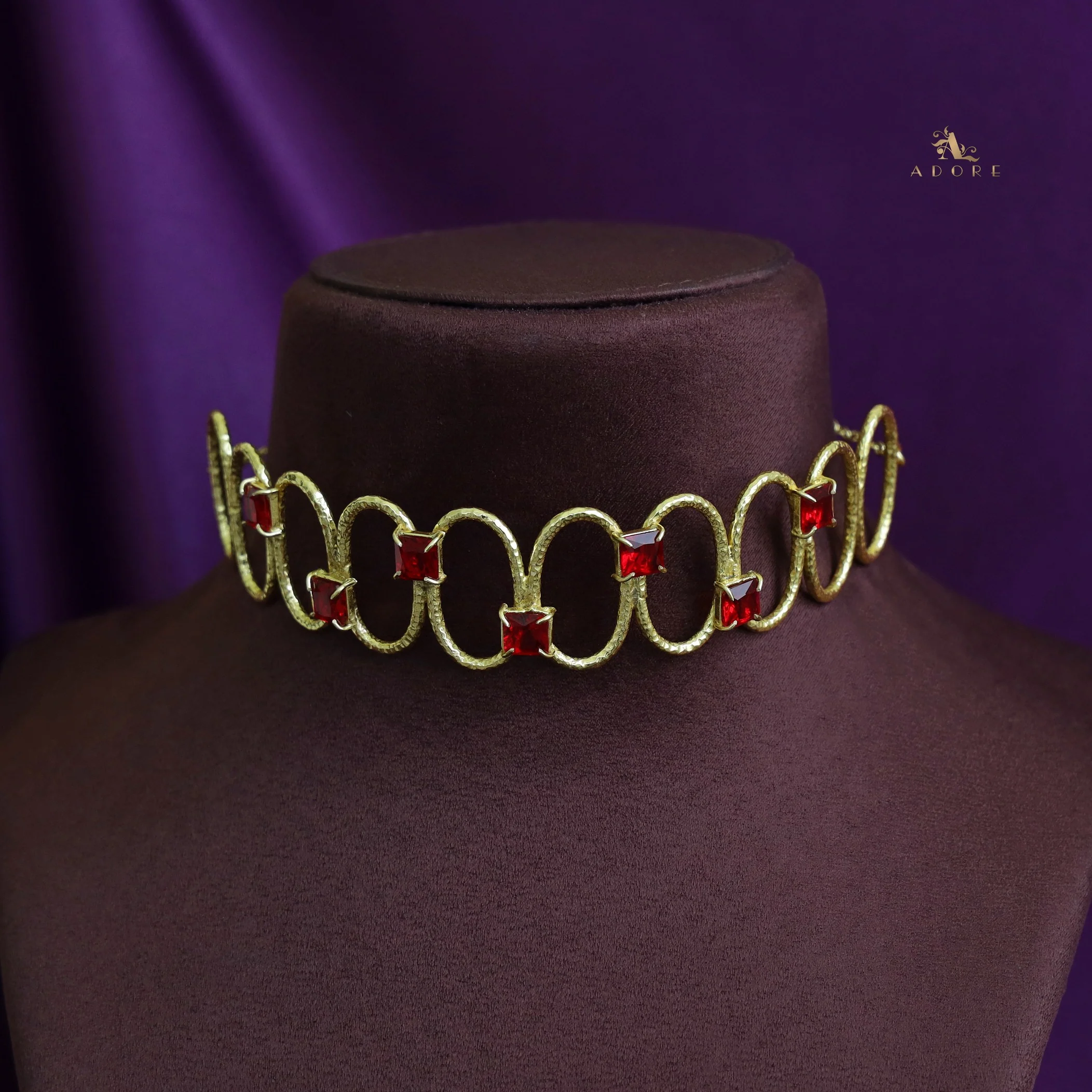 Golden Textured Oval Glossy Square Claw Neck Cuff - Image 6