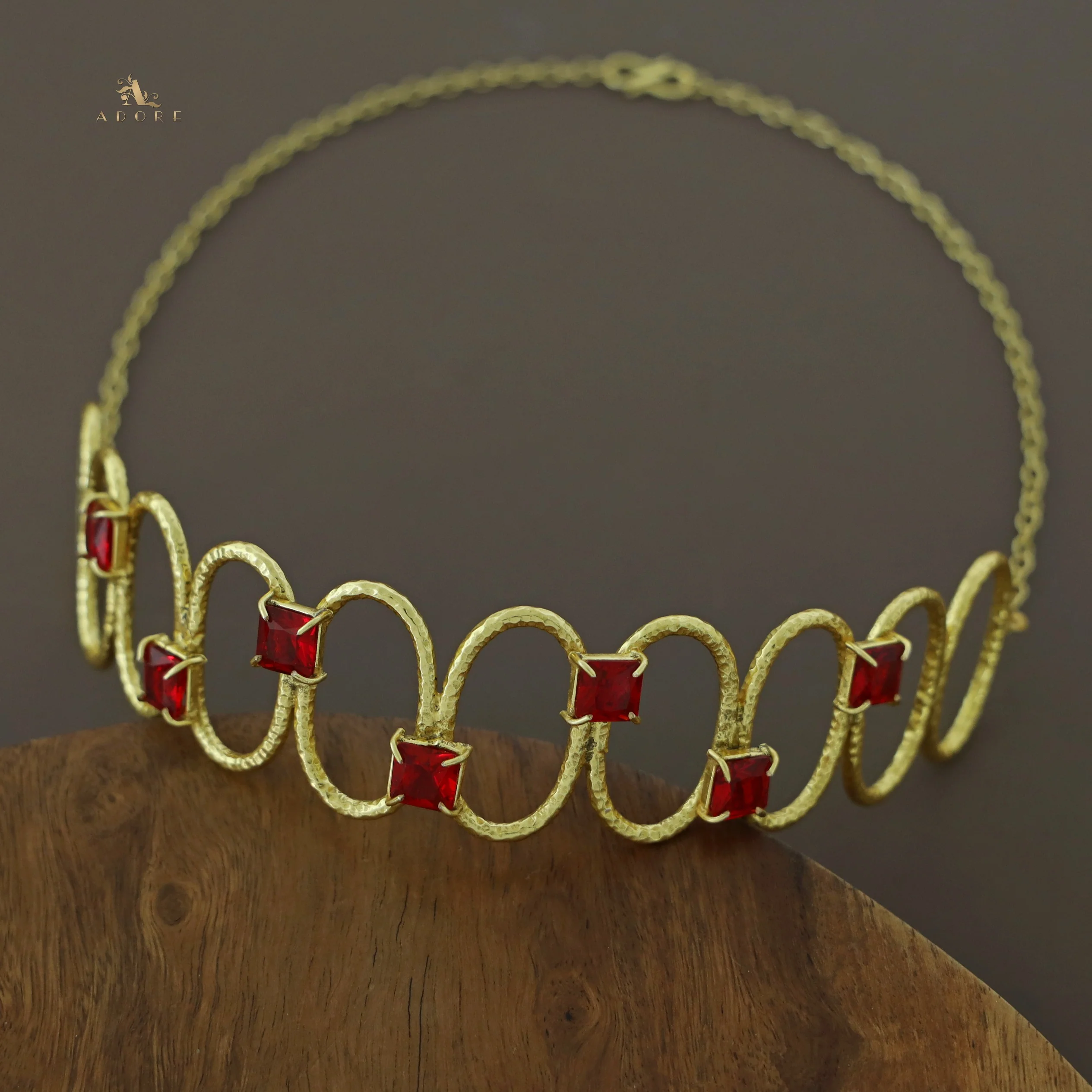 Golden Textured Oval Glossy Square Claw Neck Cuff - Image 7