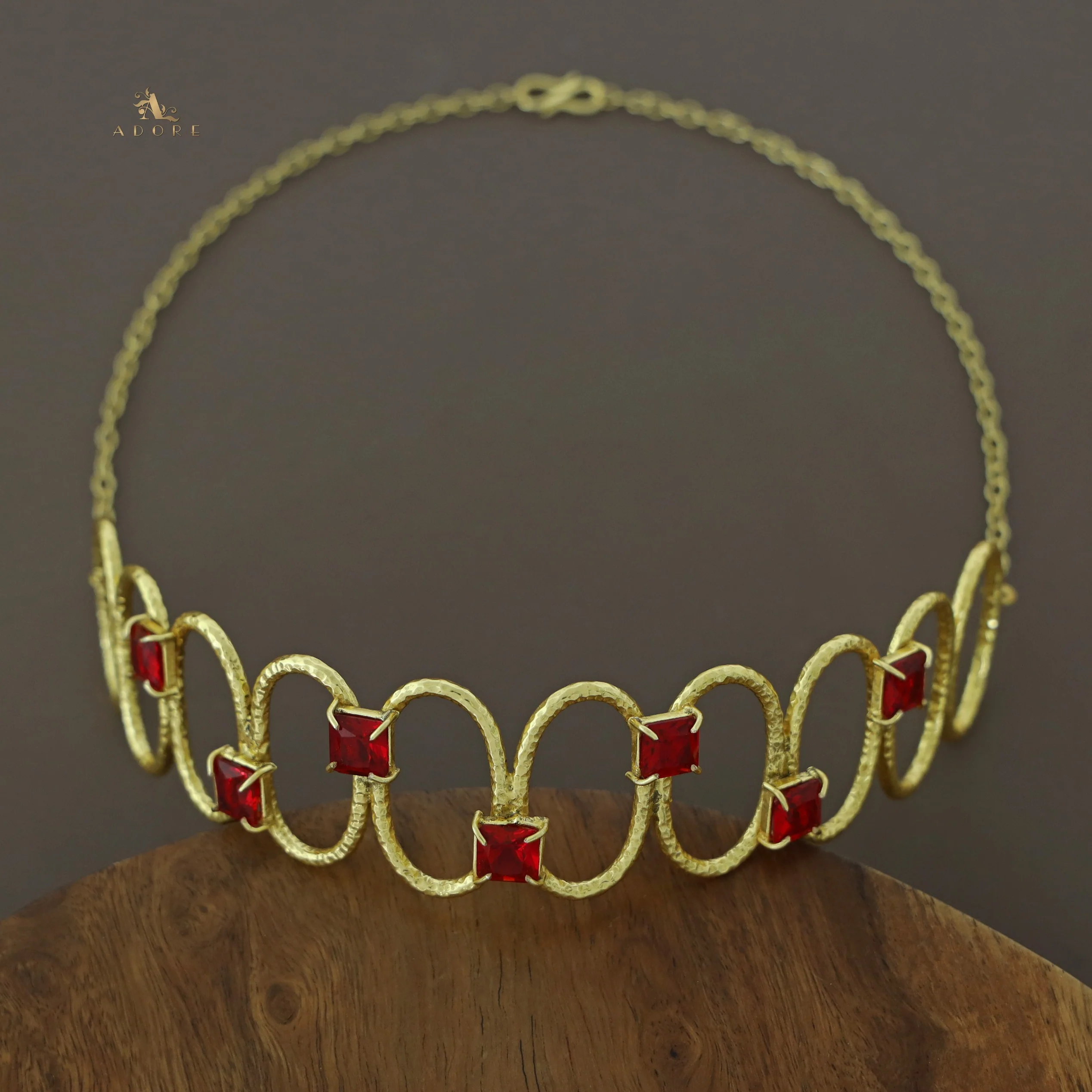 Golden Textured Oval Glossy Square Claw Neck Cuff - Image 8