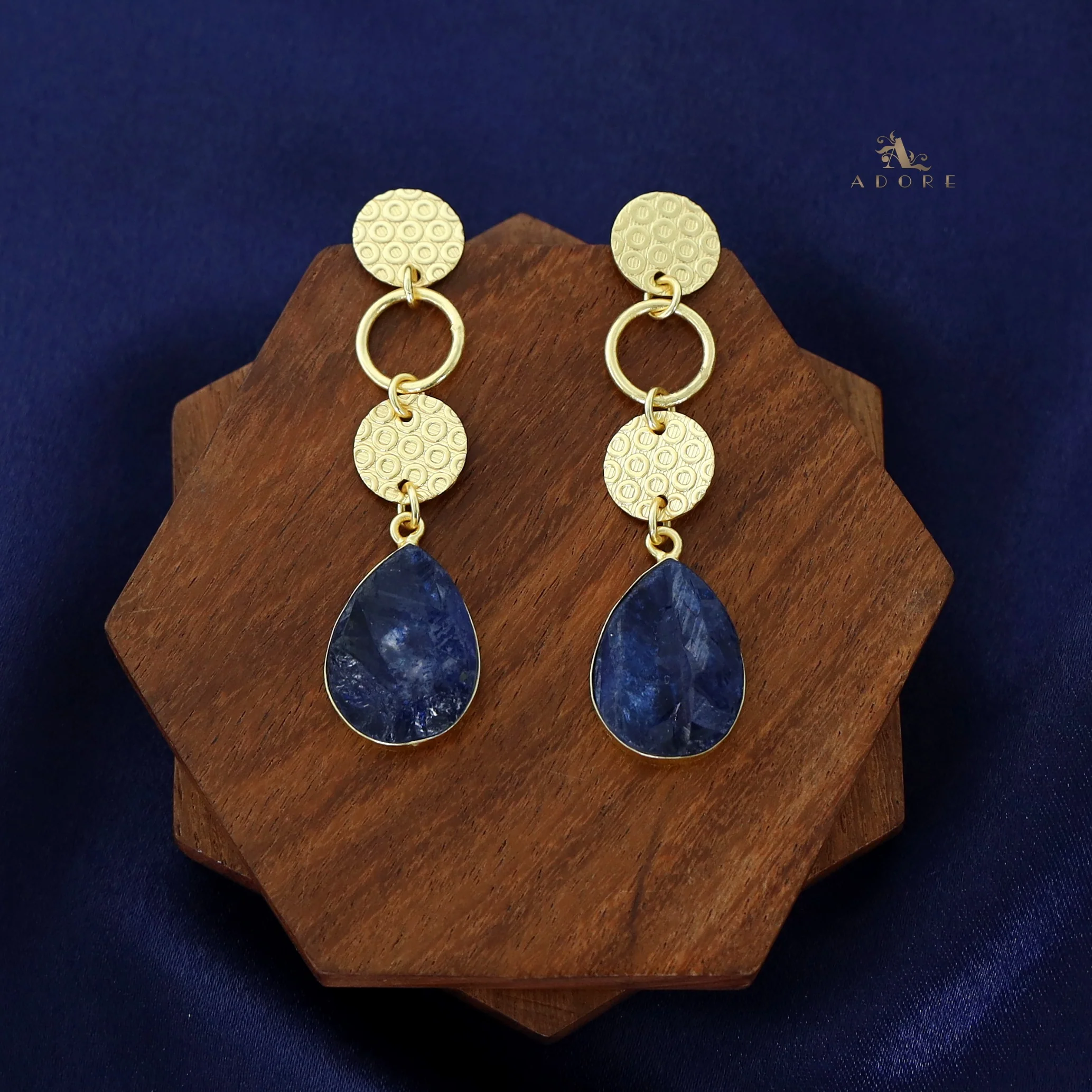 Golden Tri Circle Drop Dyed Stone Earring - Image 4