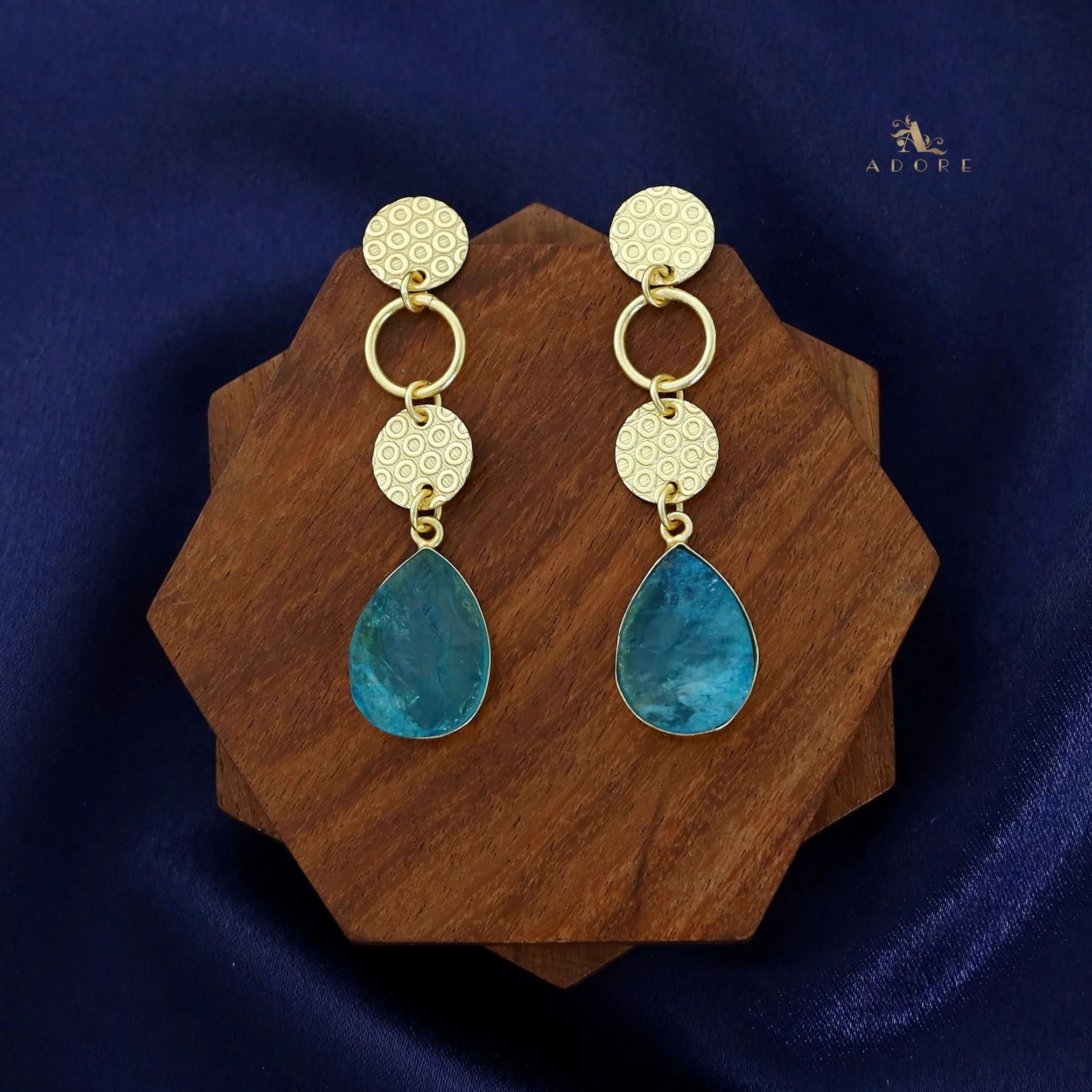 Golden Tri Circle Drop Dyed Stone Earring - Image 5