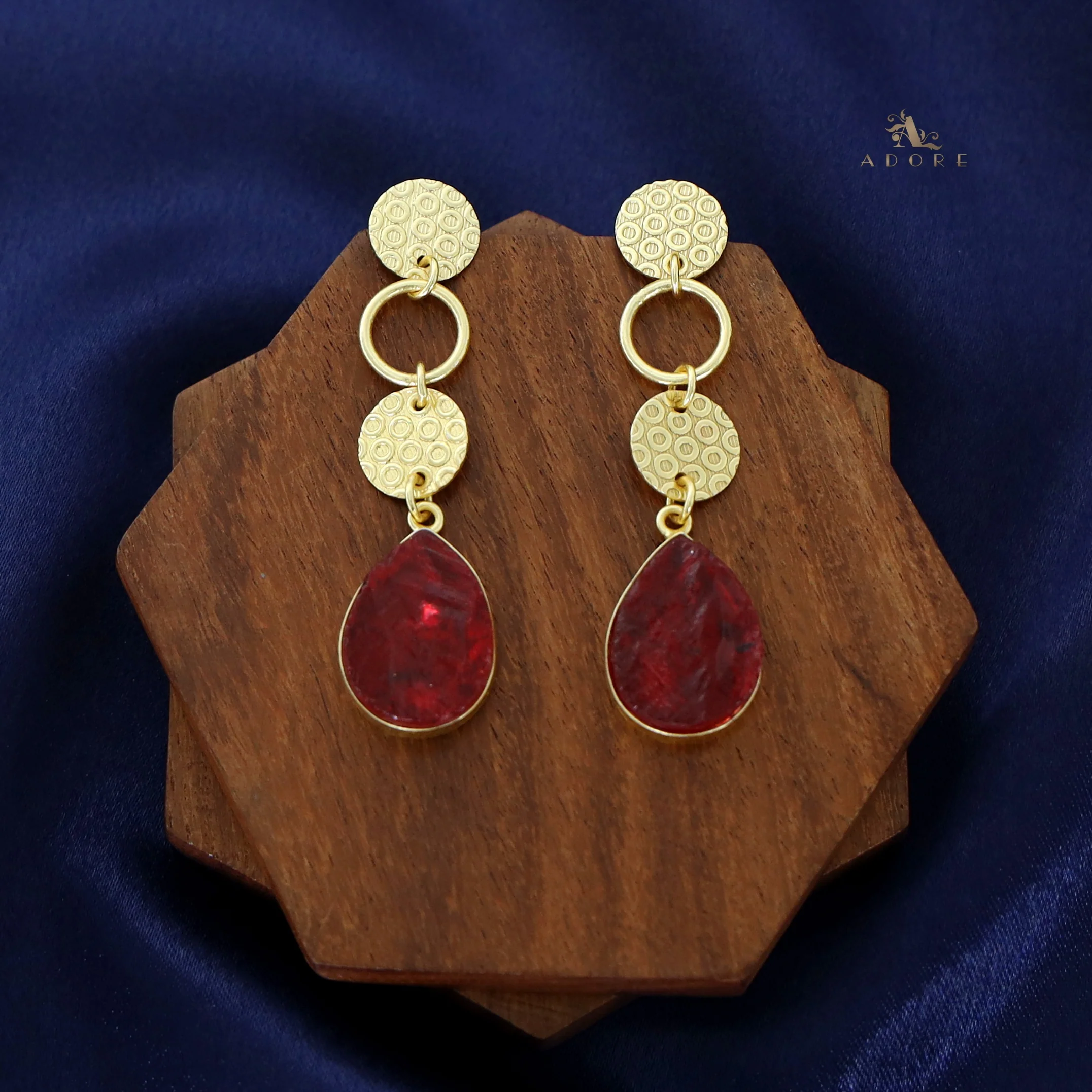 Golden Tri Circle Drop Dyed Stone Earring - Image 6