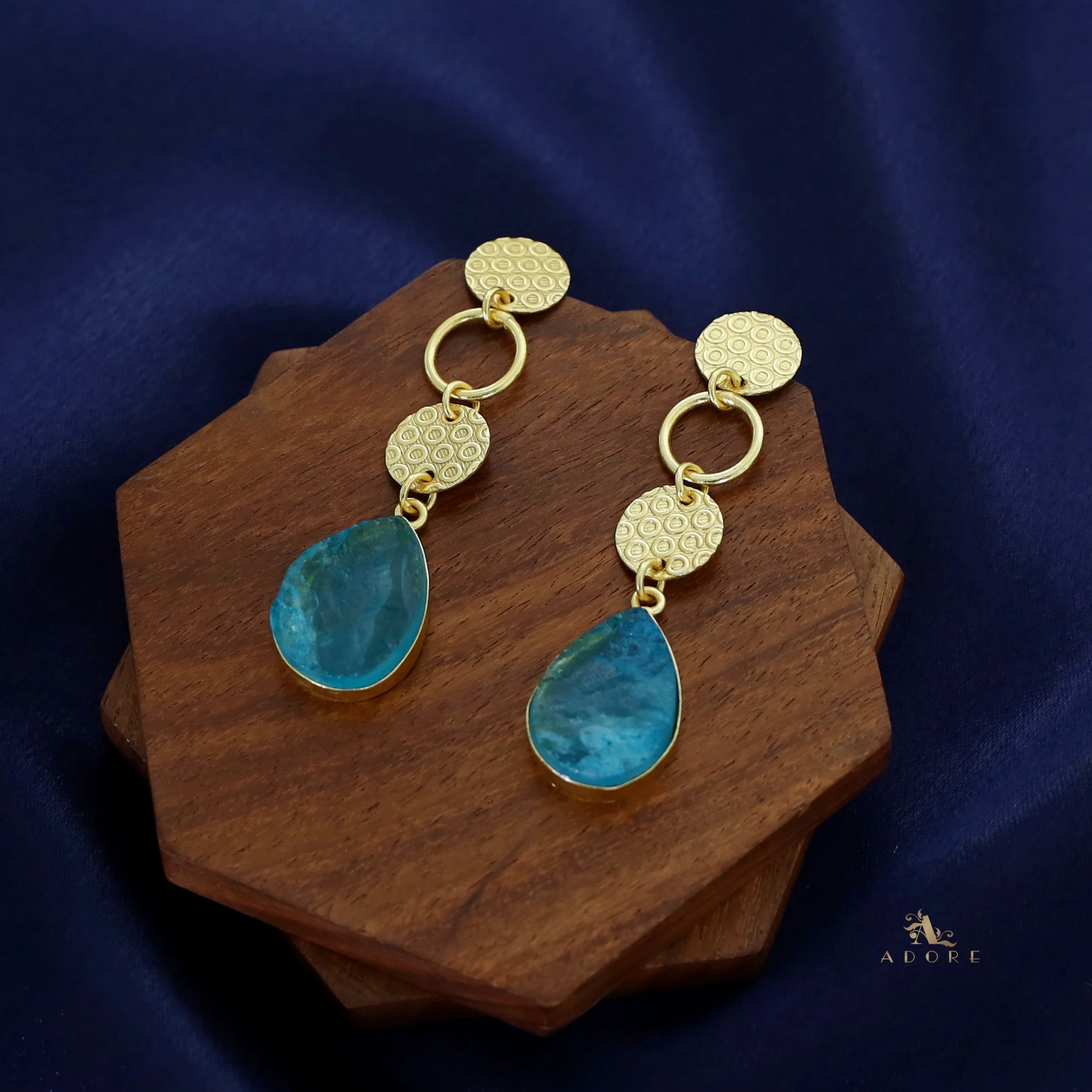 Golden Tri Circle Drop Dyed Stone Earring - Image 8