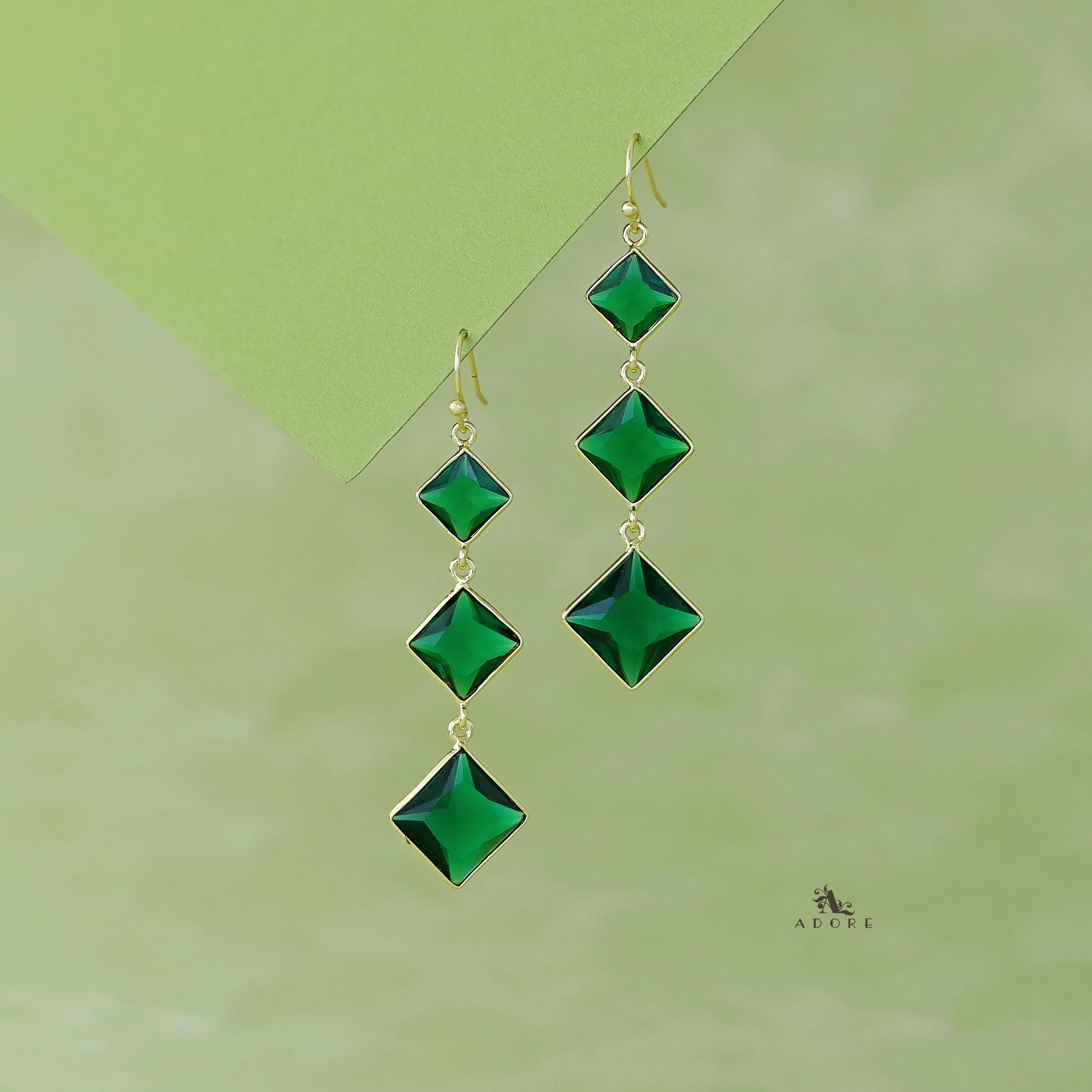 Golden Tri Diamond Glossy Stone Drop - Image 2