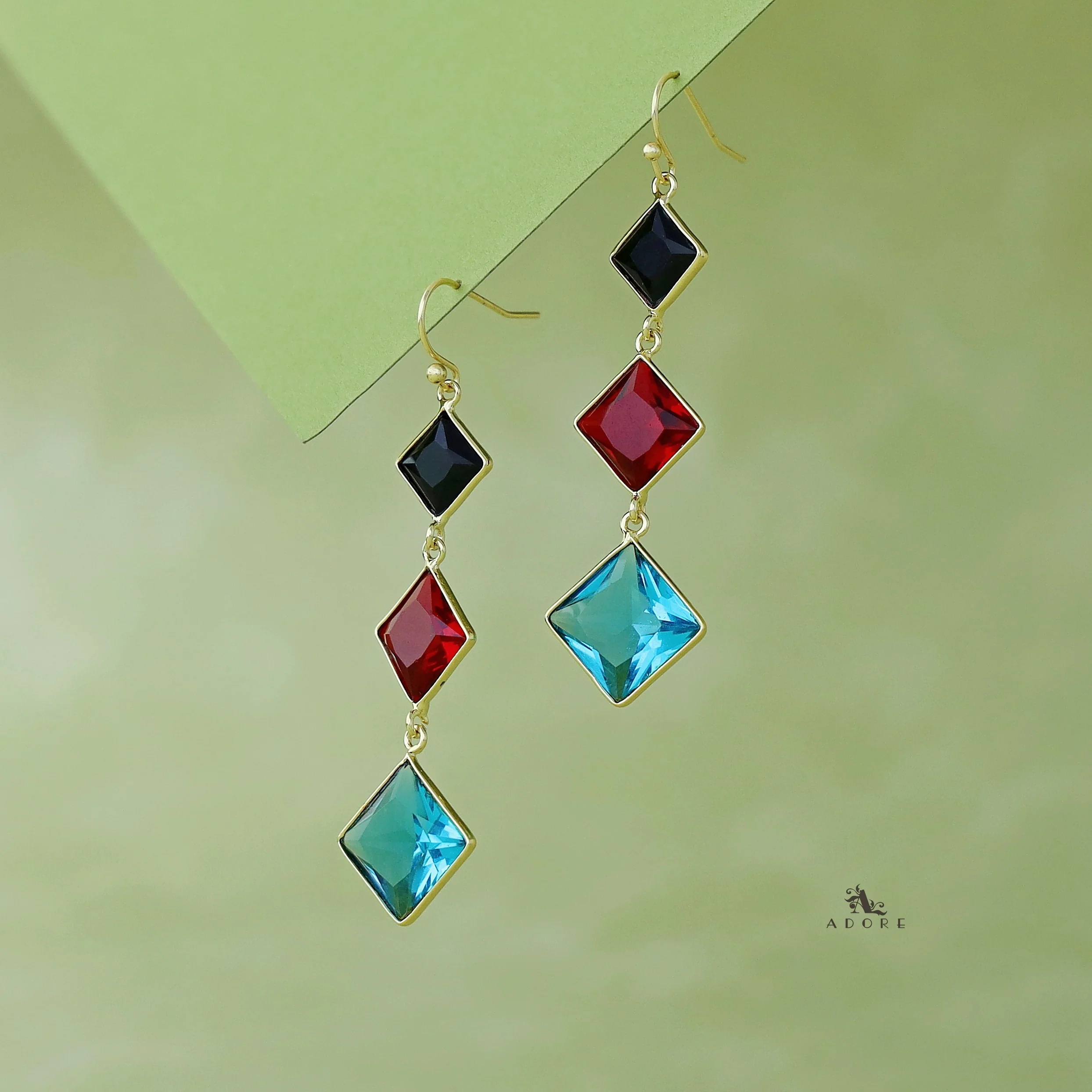 Golden Tri Diamond Glossy Stone Drop - Image 3