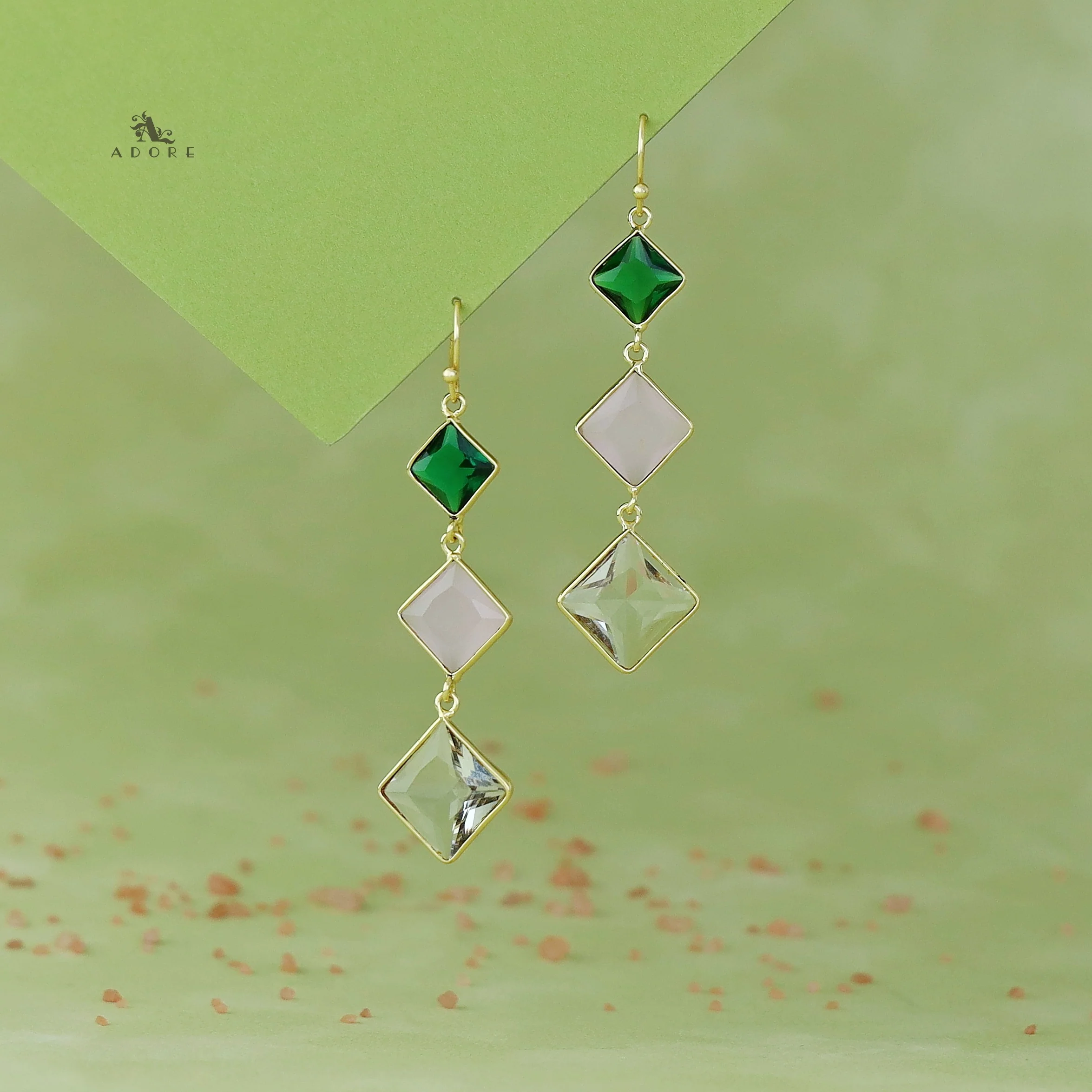 Golden Tri Diamond Glossy Stone Drop - Image 4