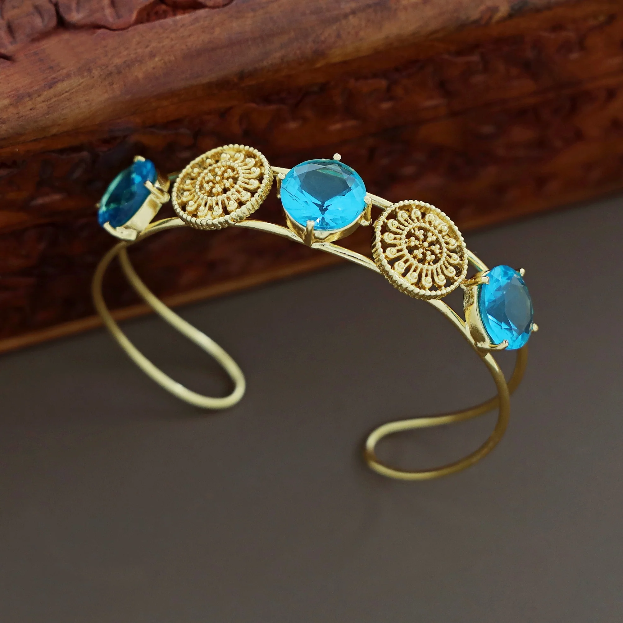 Golden Tri Glossy Floral Bangle - Image 10