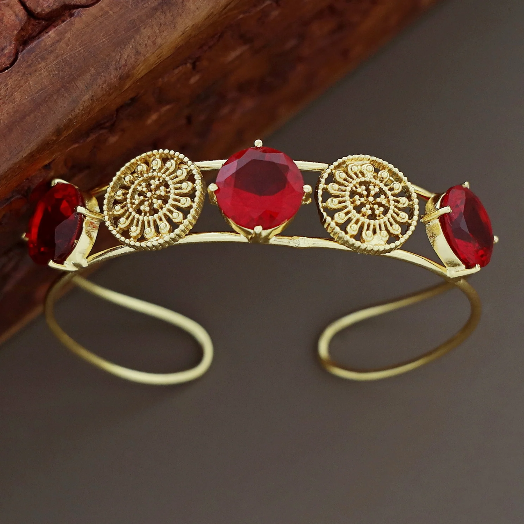 Golden Tri Glossy Floral Bangle - Image 2