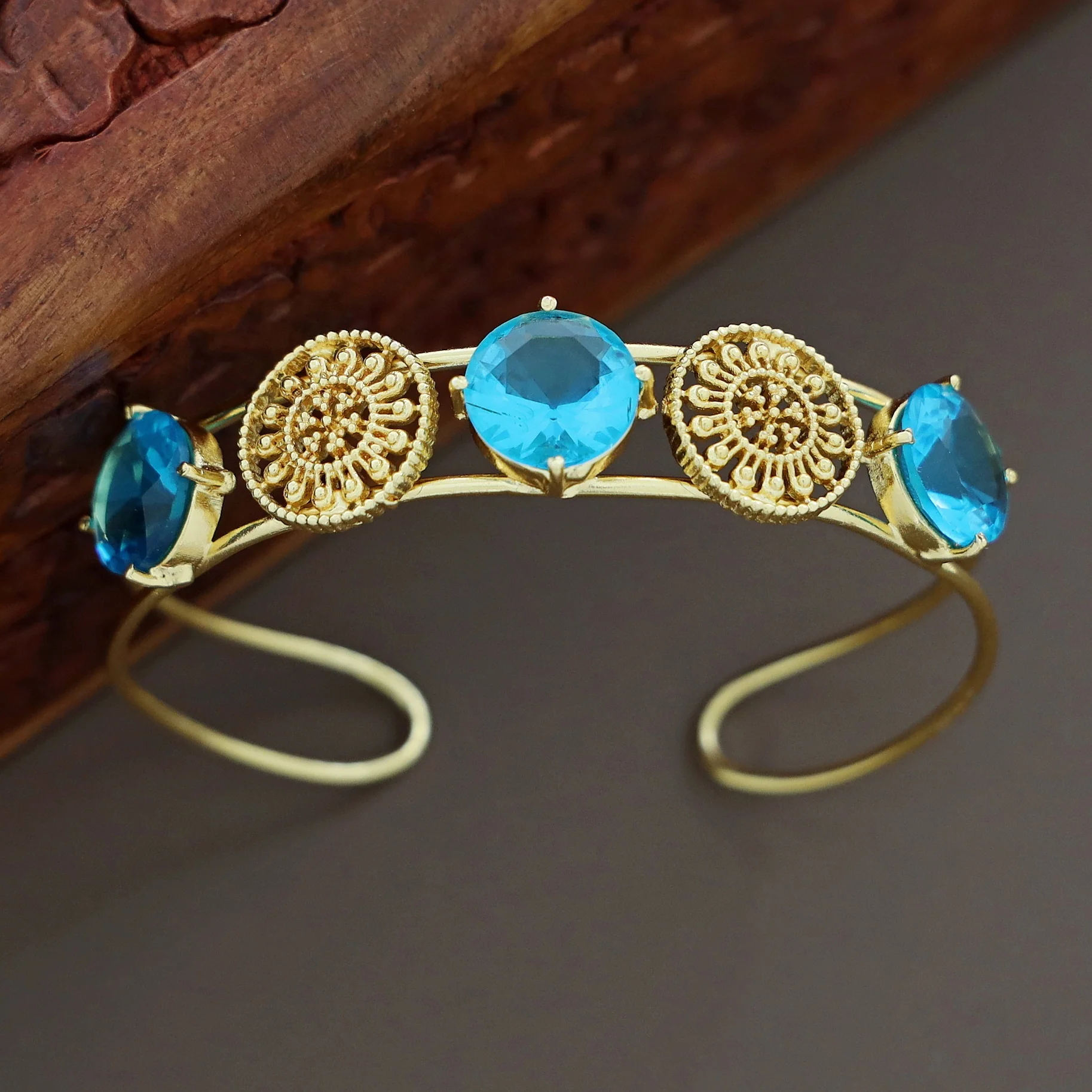 Golden Tri Glossy Floral Bangle - Image 3