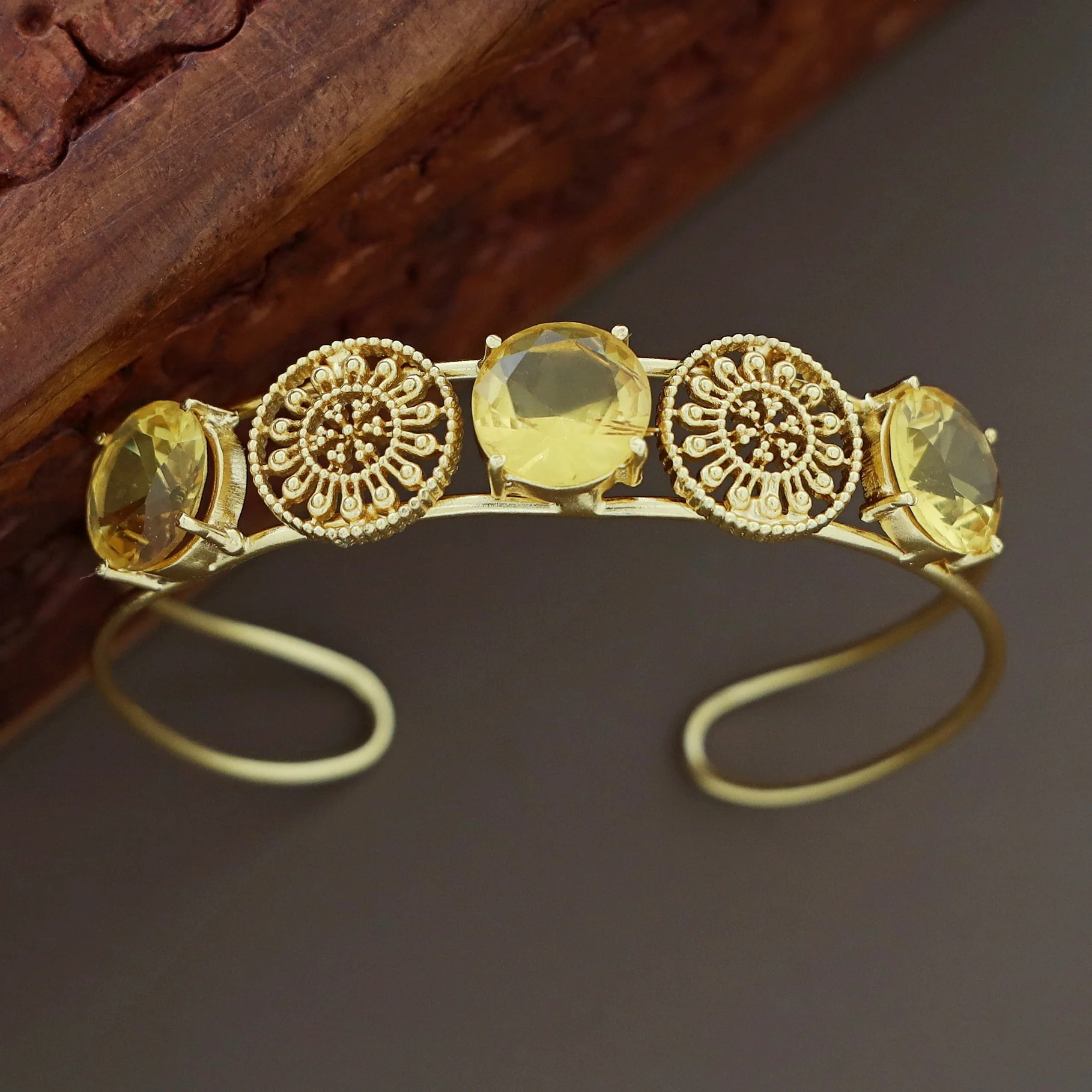Golden Tri Glossy Floral Bangle - Image 4