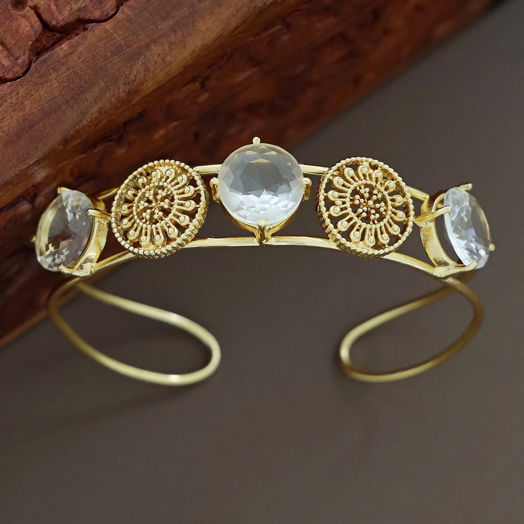 Golden Tri Glossy Floral Bangle - Image 5
