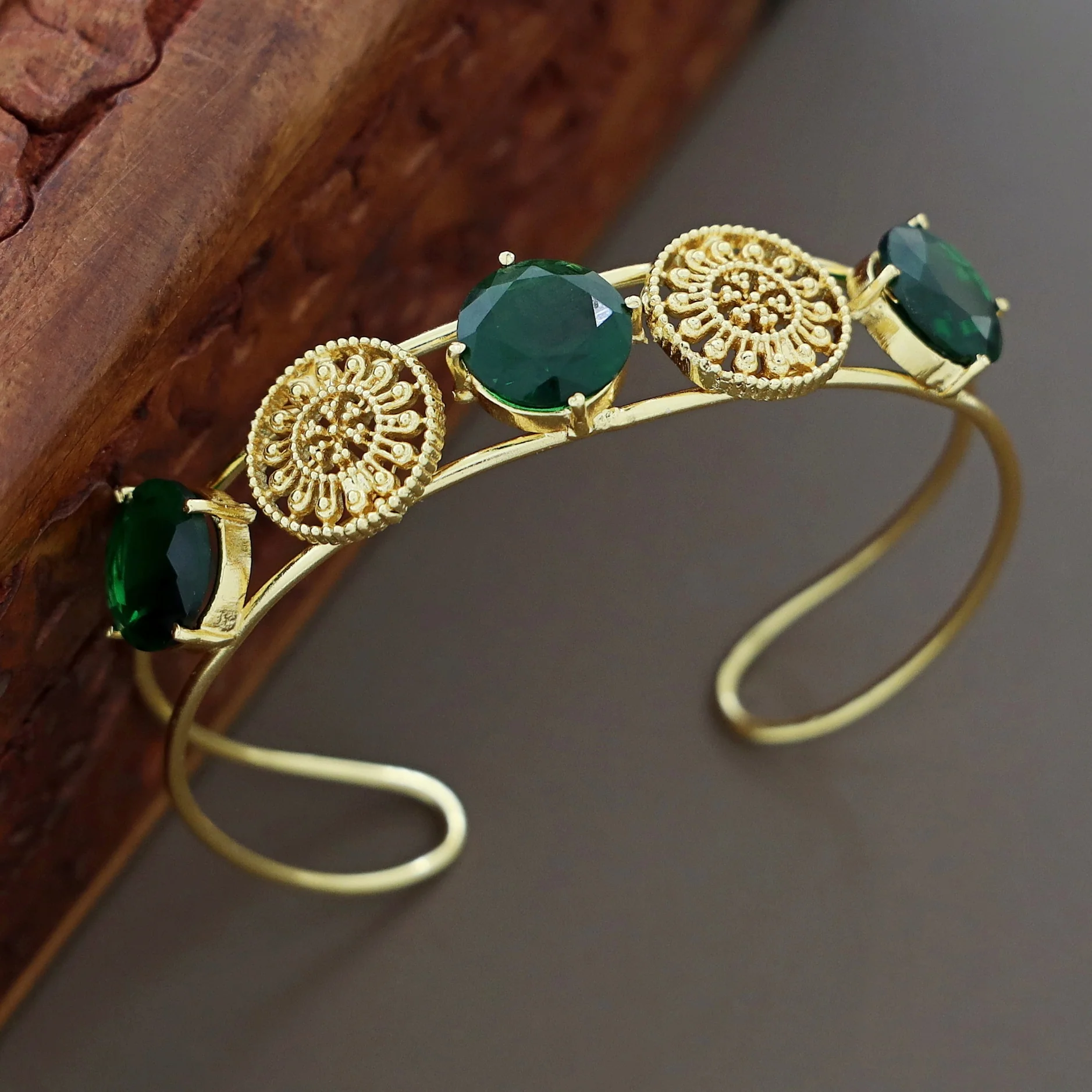 Golden Tri Glossy Floral Bangle - Image 6