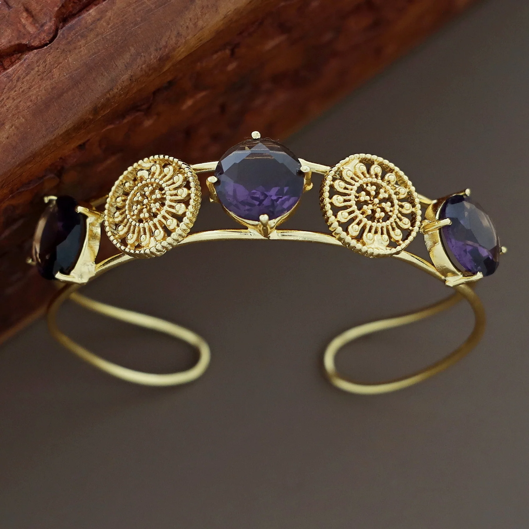 Golden Tri Glossy Floral Bangle - Image 7