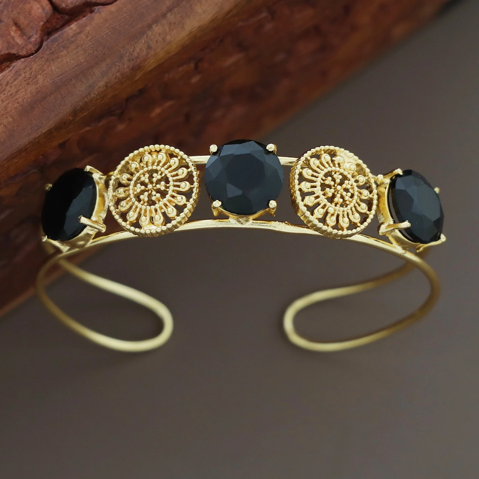 Golden Tri Glossy Floral Bangle - Image 8