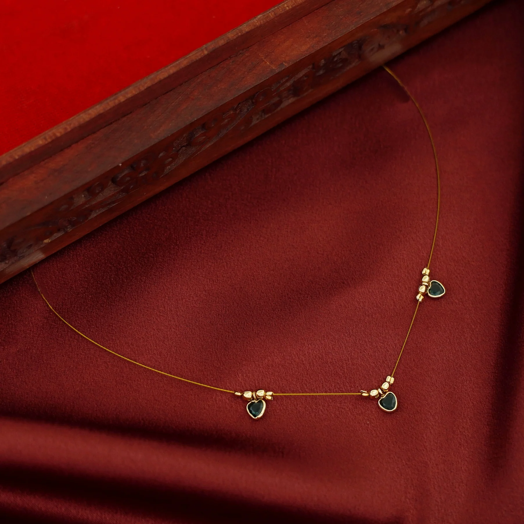 Tejaswini Golden Tri Heart String Neckpiece - Image 3