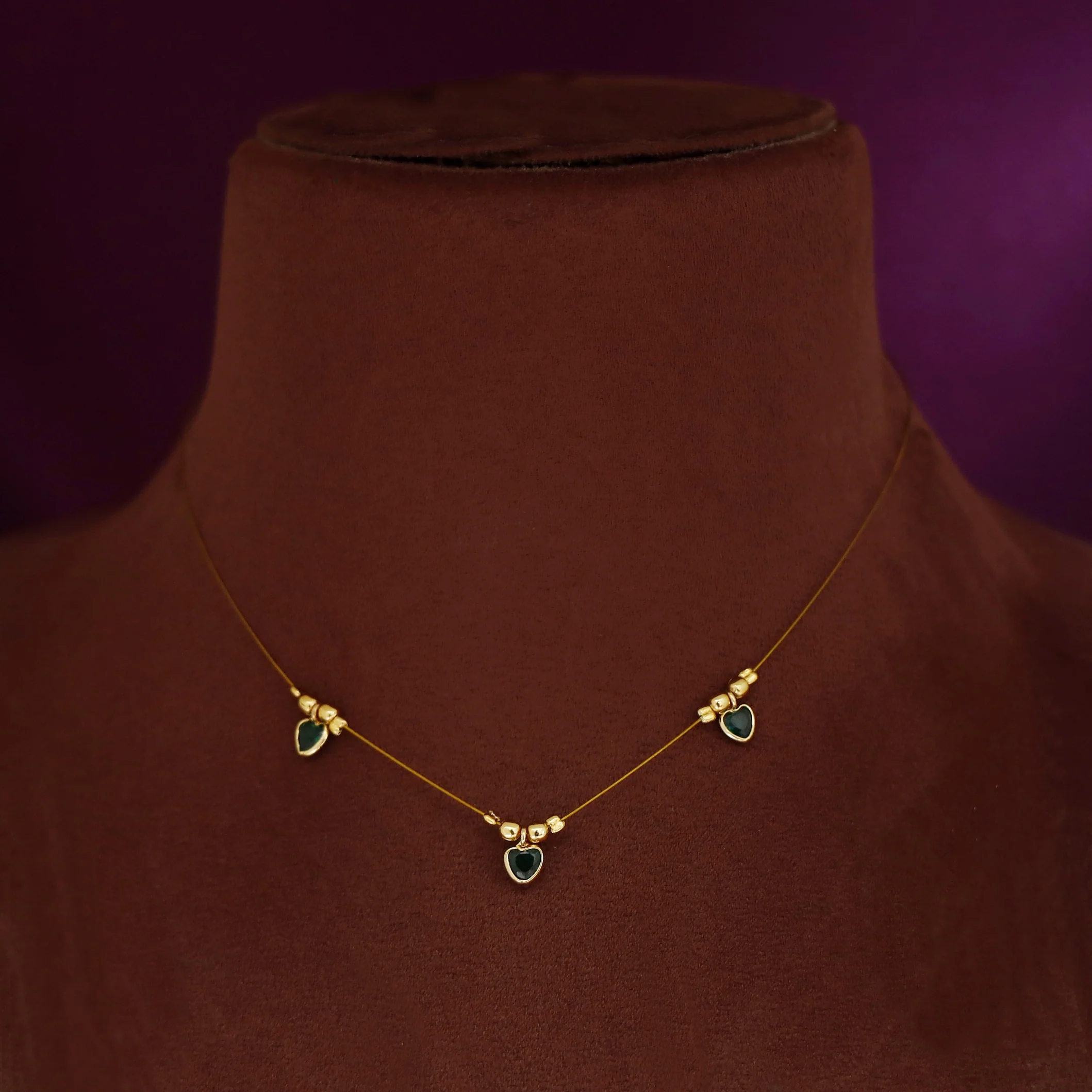 Tejaswini Golden Tri Heart String Neckpiece - Image 4