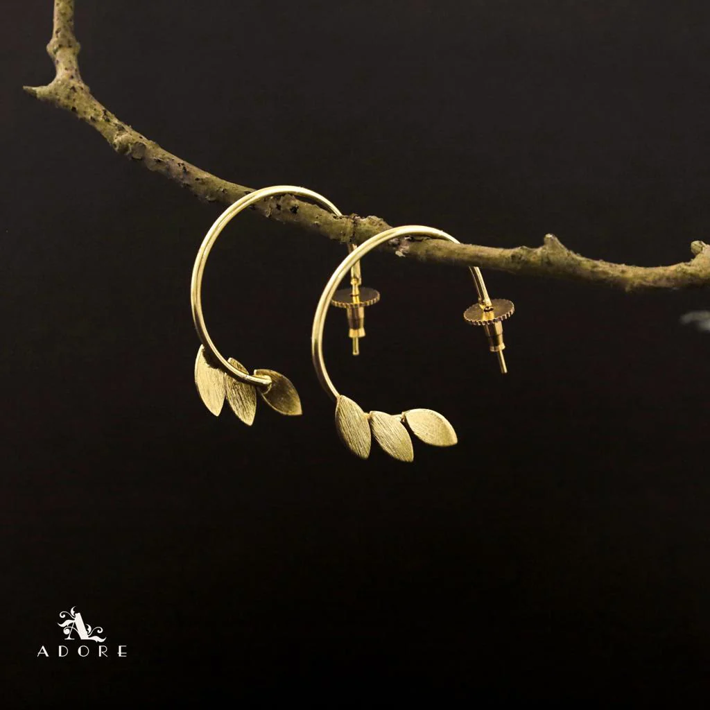 Golden Tri Leafy Hoop Earring - Image 2