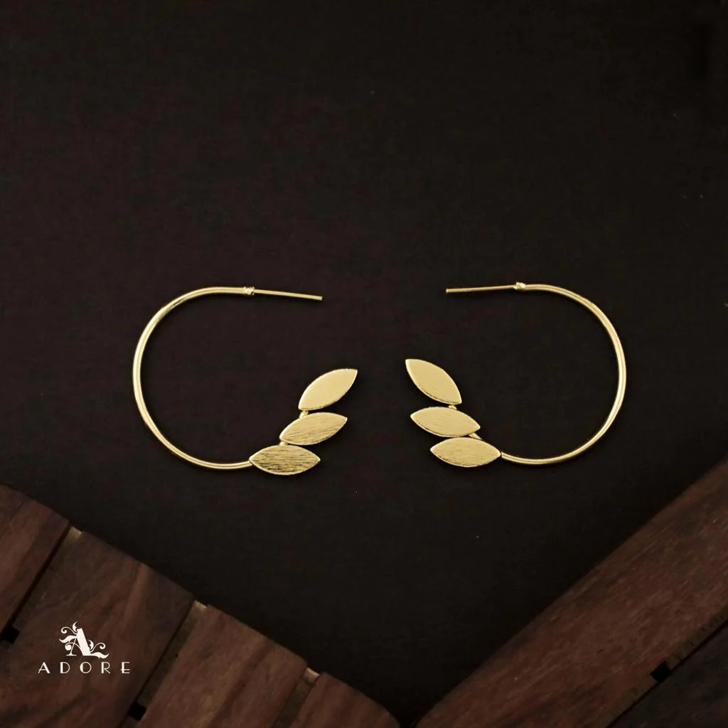 Golden Tri Leafy Hoop Earring - Image 3