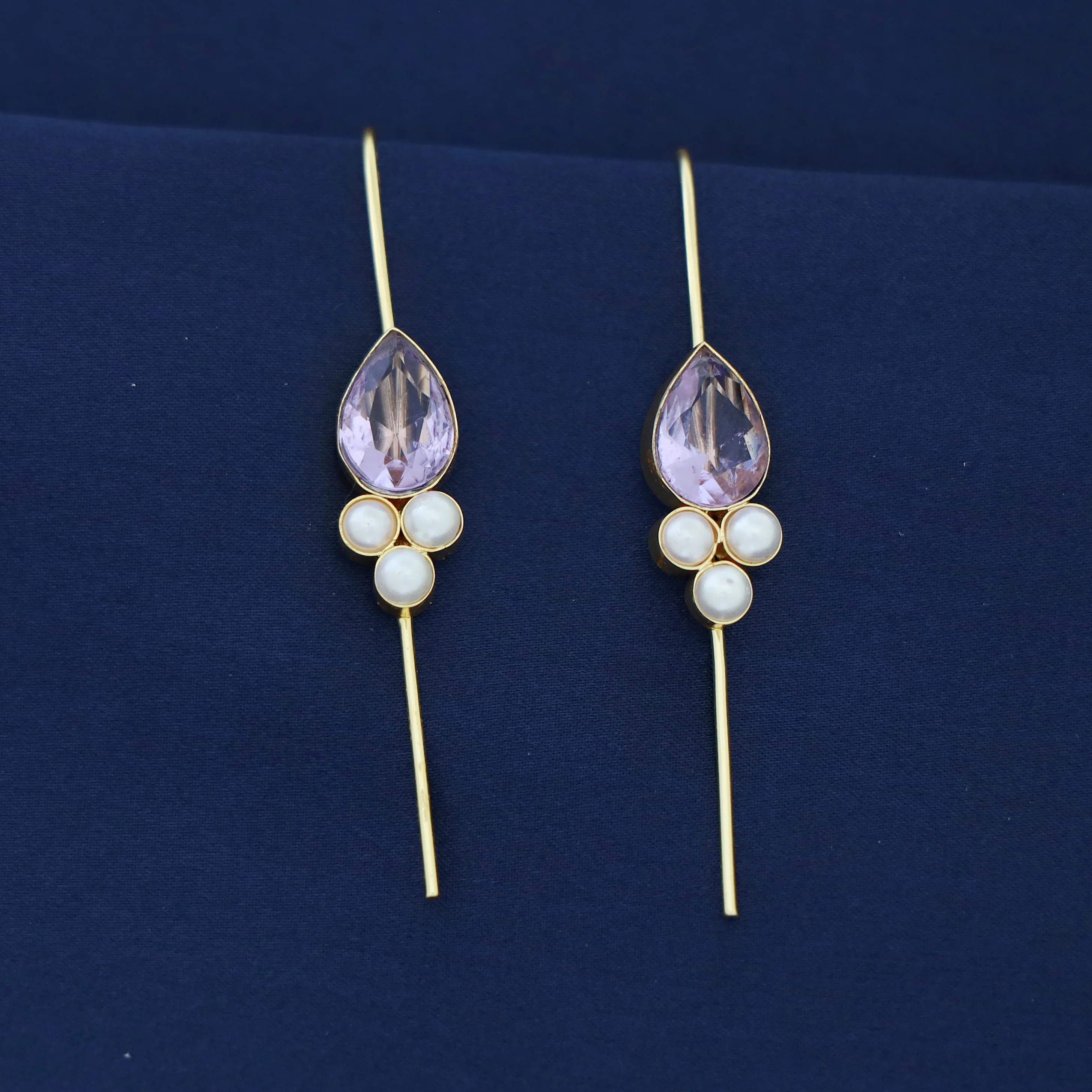 Golden Tri Pearl Glossy Drop Ear-Cuff (Set Of 2) - Image 10
